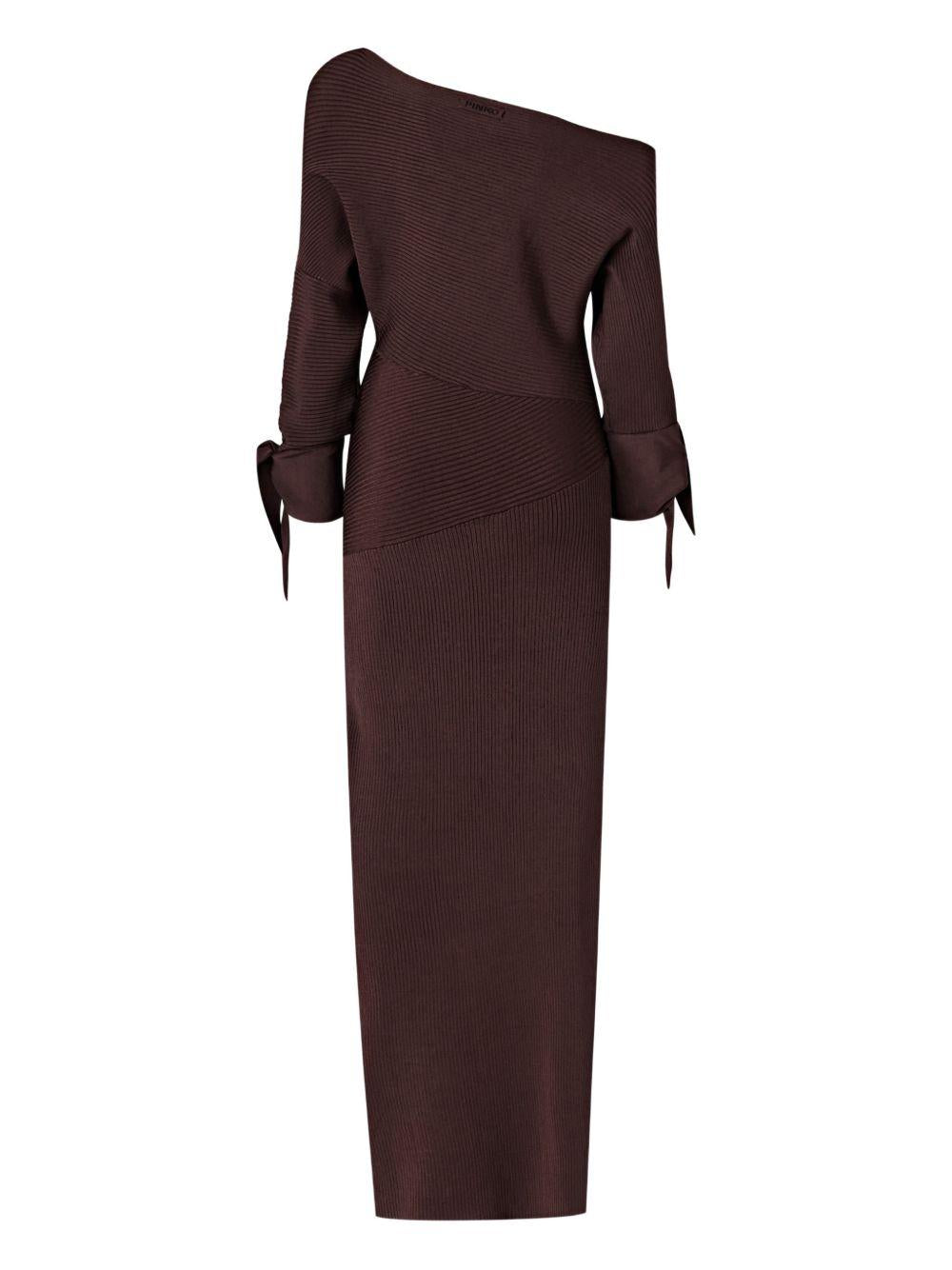 PINKO Abito lungo Brina marrone monospalla 