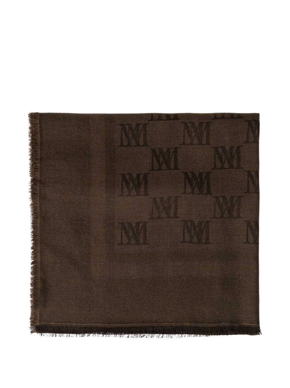 MAX MARA Sciarpa marrone in lana e seta con logo all-over 