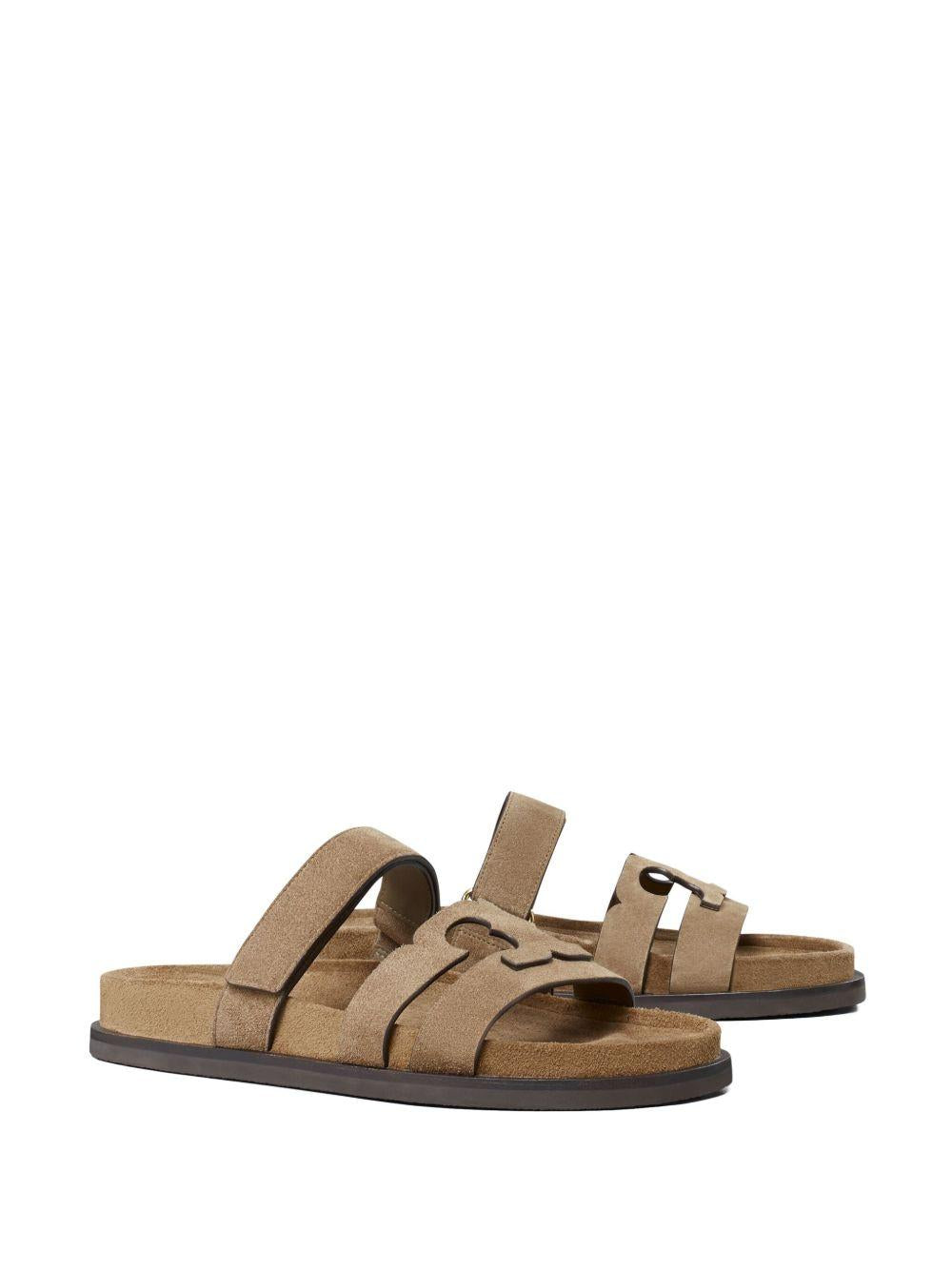 TORY BURCH Sandali 'Ines' con logo in suede marrone 