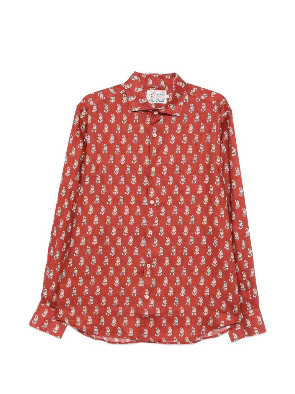 MC2 SAINT BARTH Camicia Pamplona in lino rossa con piccola fantasia 