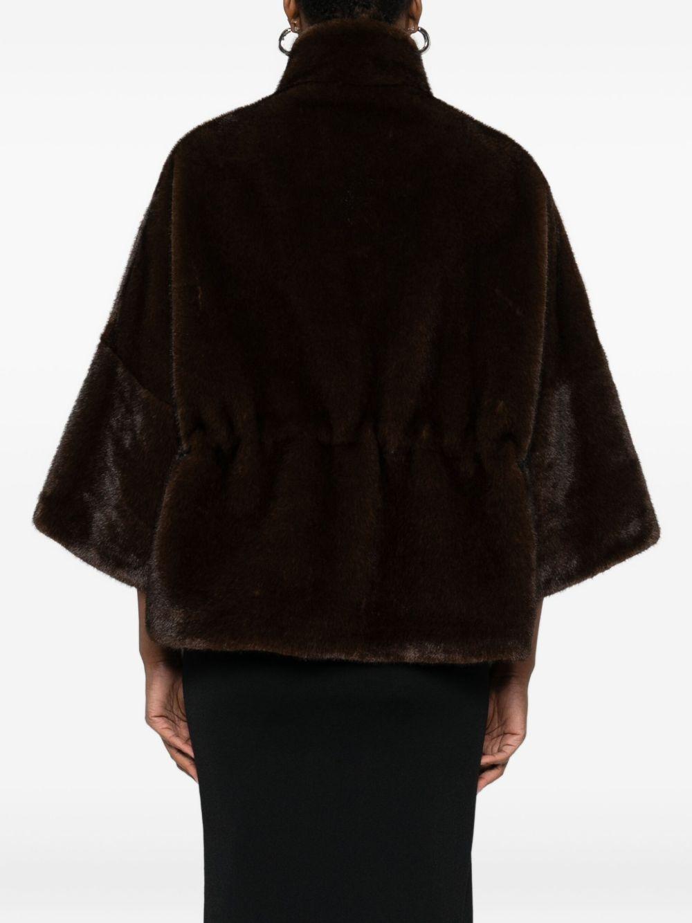 VALENTINI 1972 Giacca in ecopelliccia marrone con scollo a imbuto 