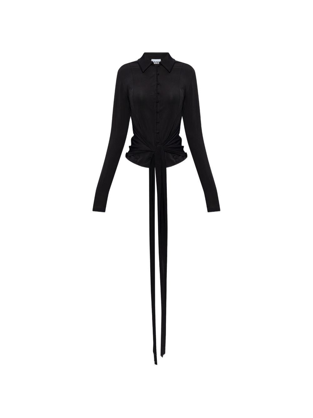 GANNI Blusa nera con lacci in vita 