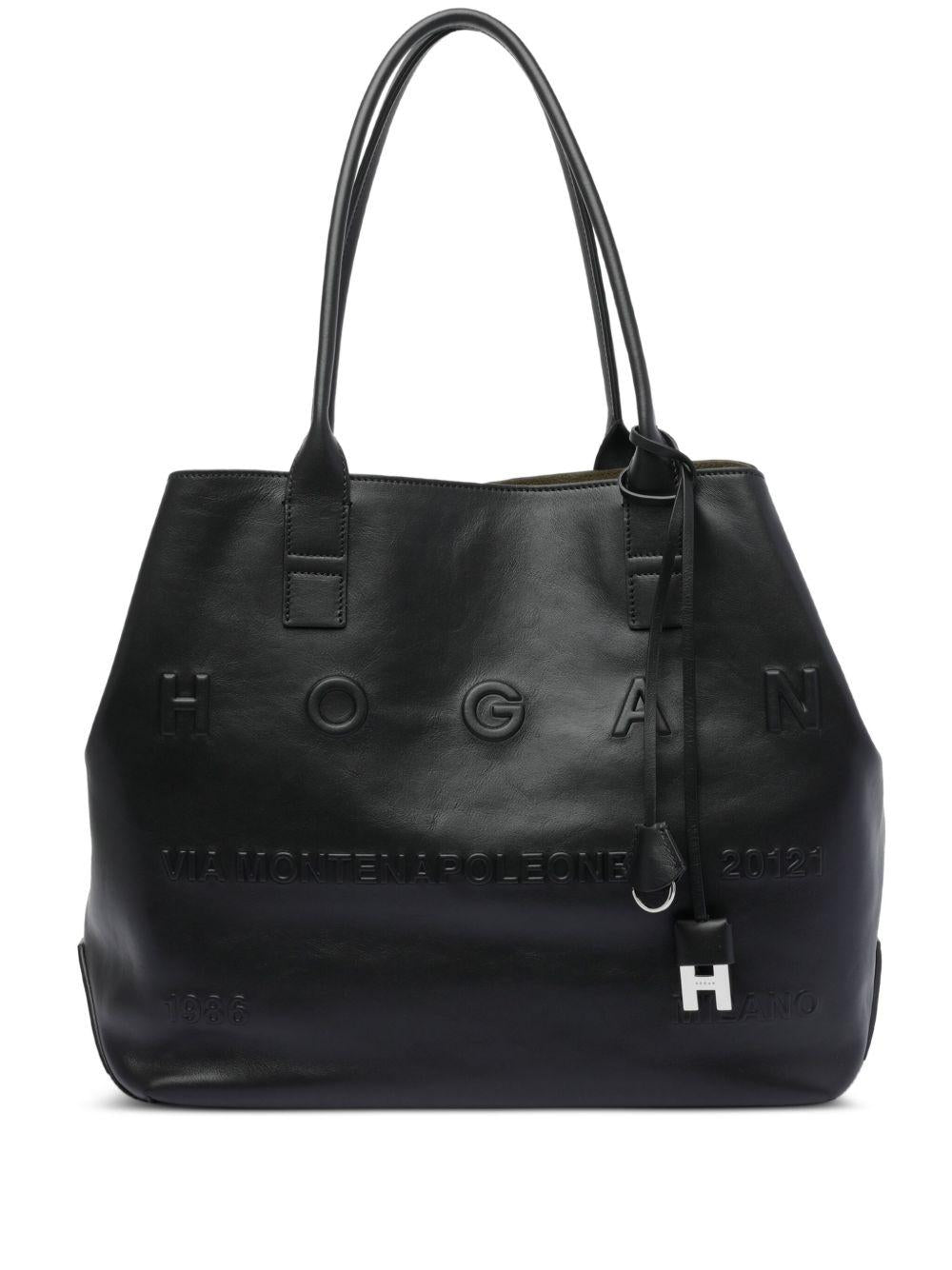 HOGAN Borsa shopping Script media in pelle nera 