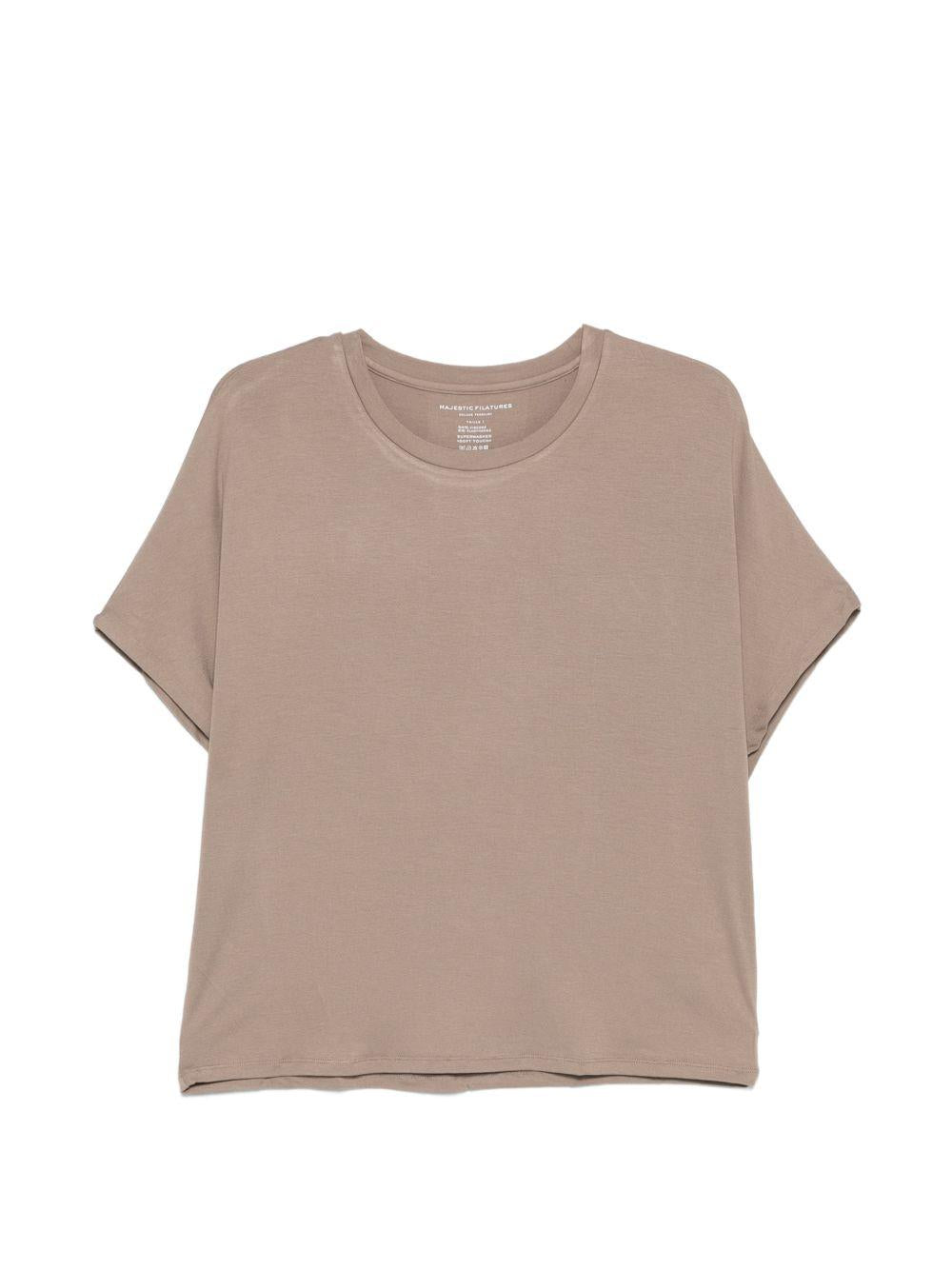 MAJESTIC FILATURES T-shirt girocollo a maniche corte marrone nocciola 