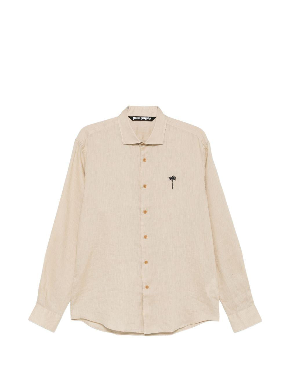 PALM ANGELS Camicia in lino beige con logo 