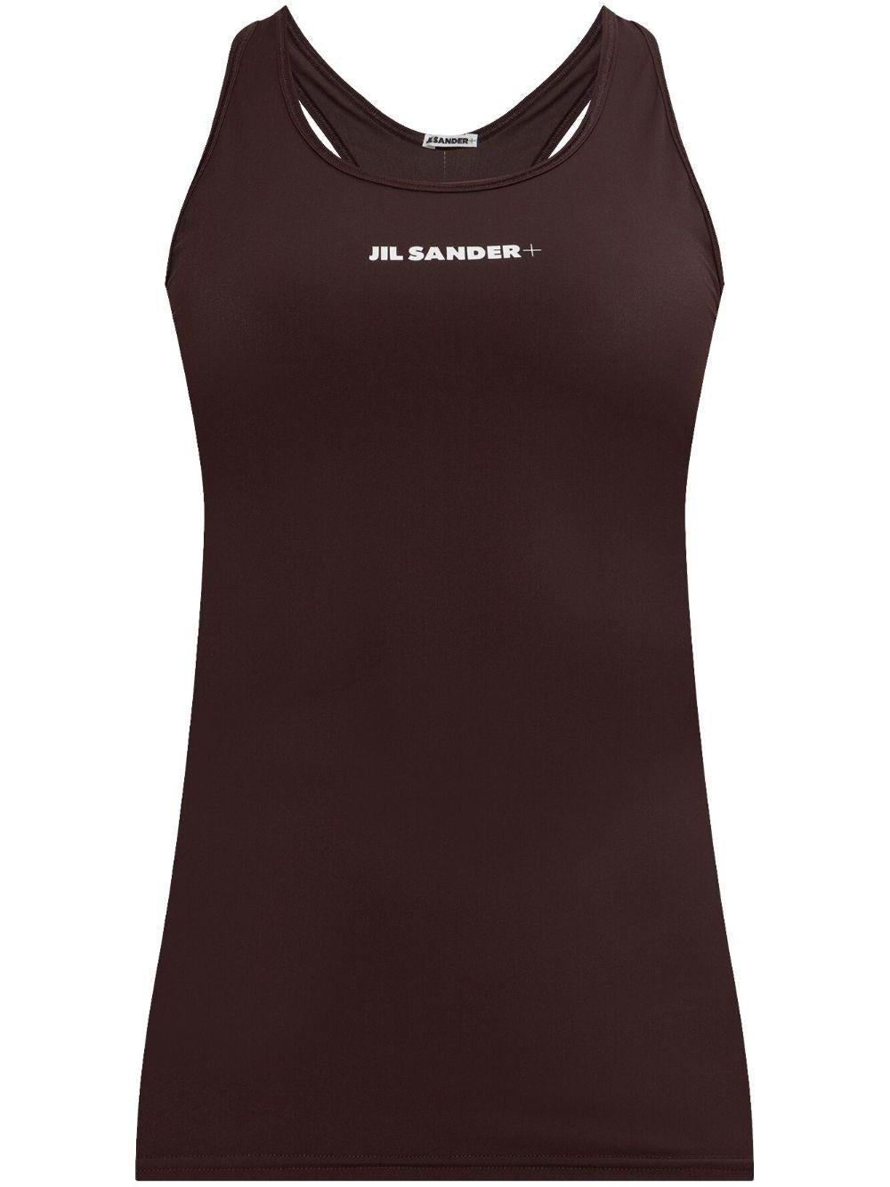 JIL SANDER Canotta sportiva marrone con stampa logo 