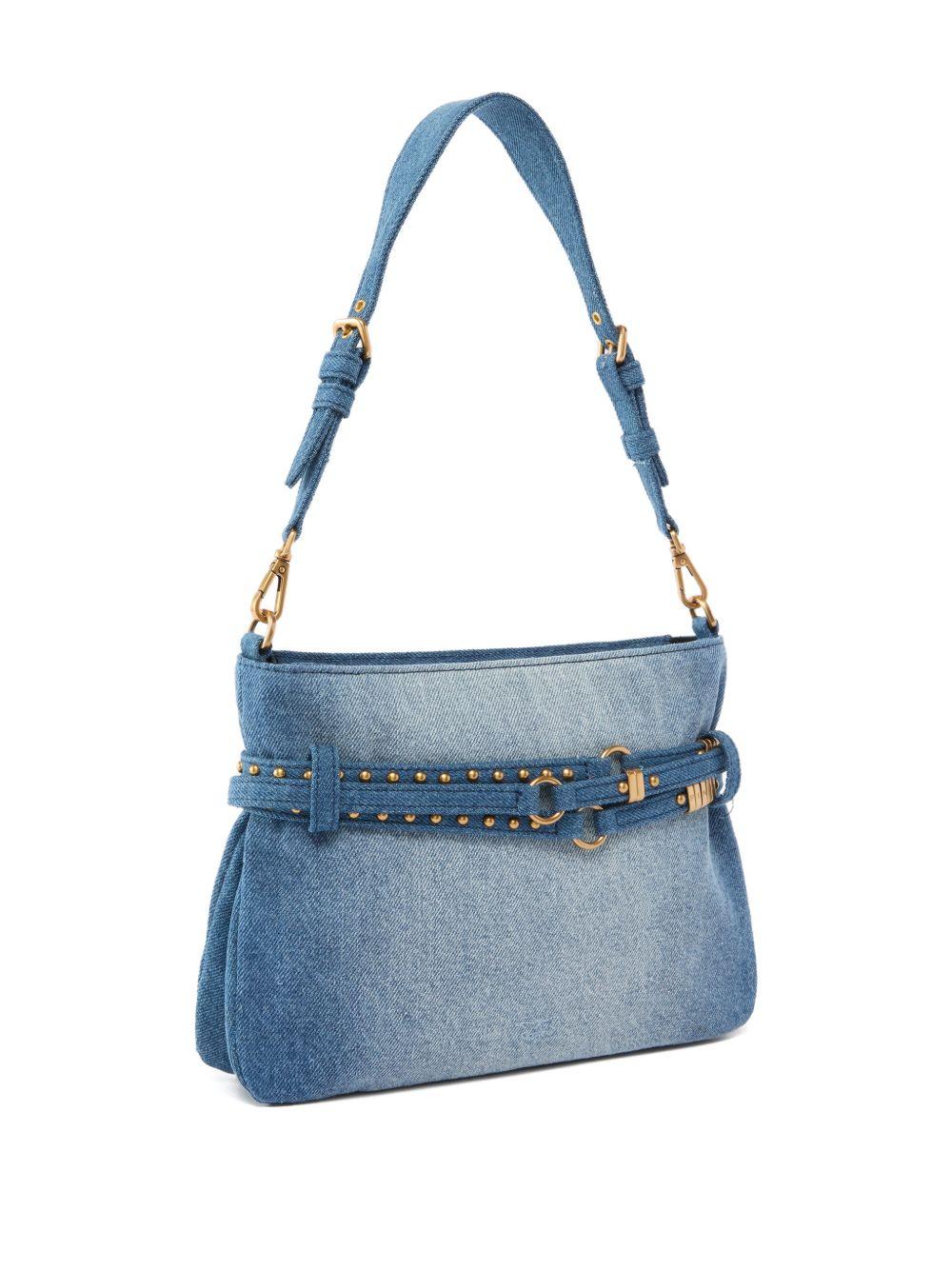 PINKO Borsa a tracolla "Small Belt" in suede blu denim 
