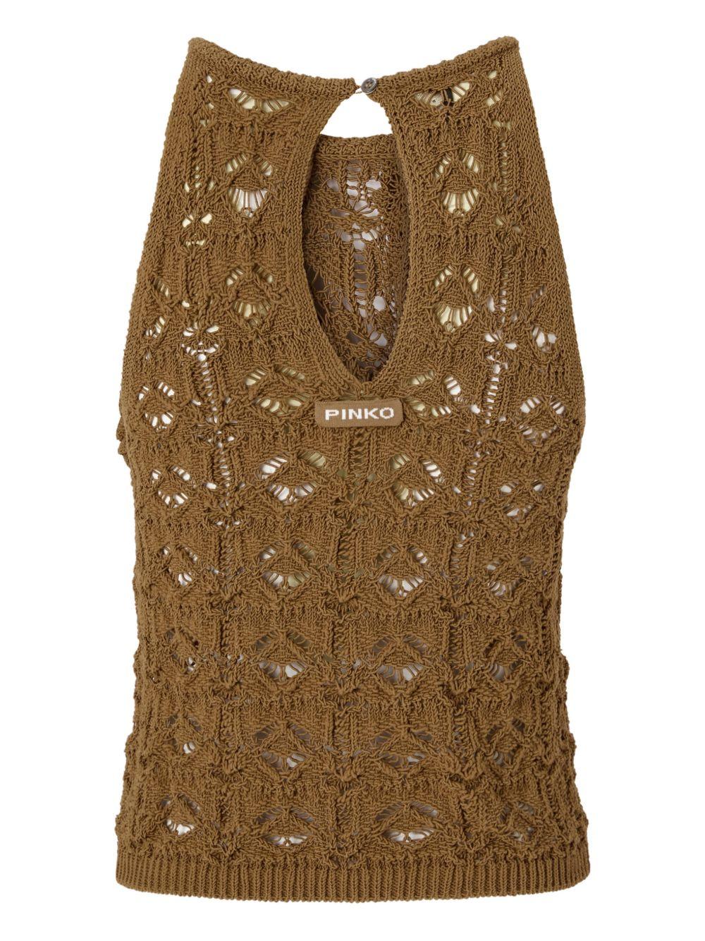 PINKO Top Nymphaea marrone in maglia con rose 