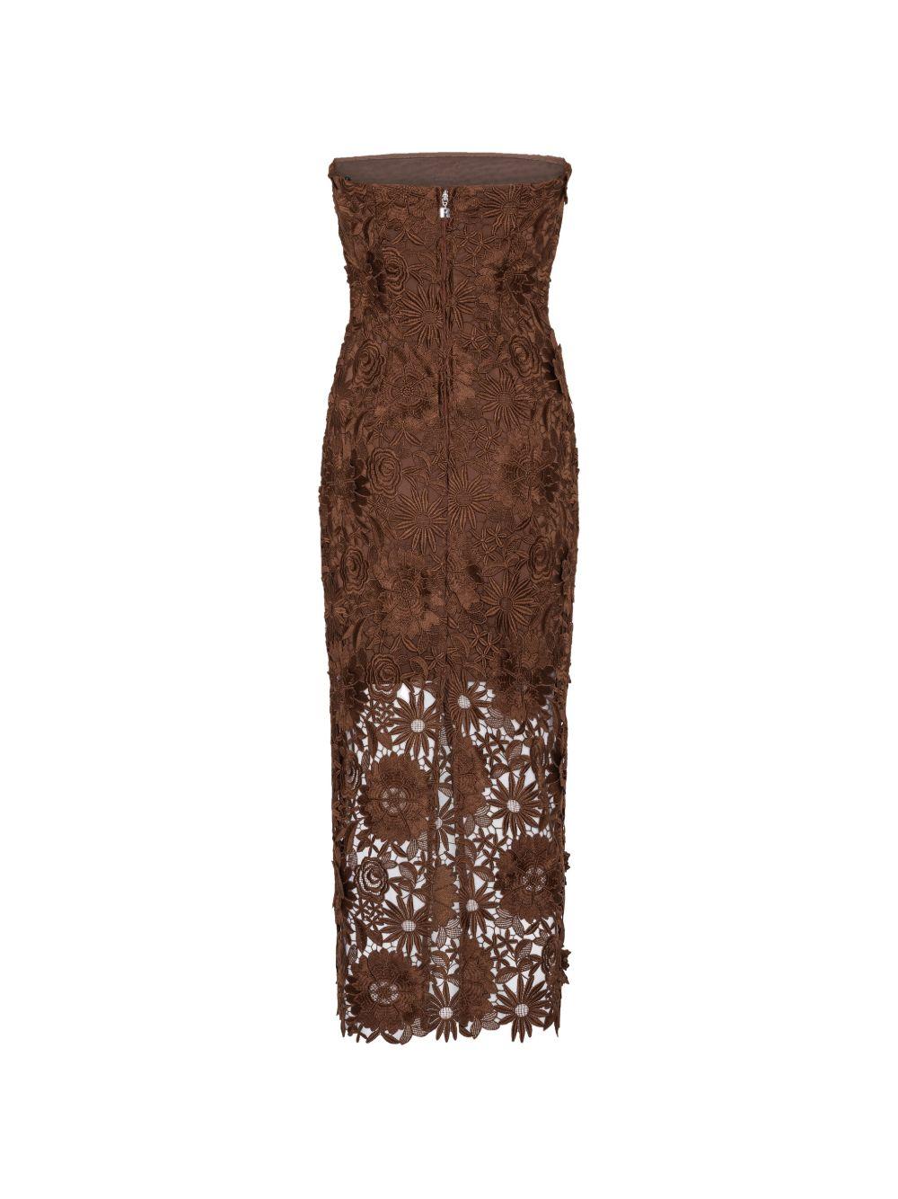 ROTATE Abito midi marrone con pizzo floreale 