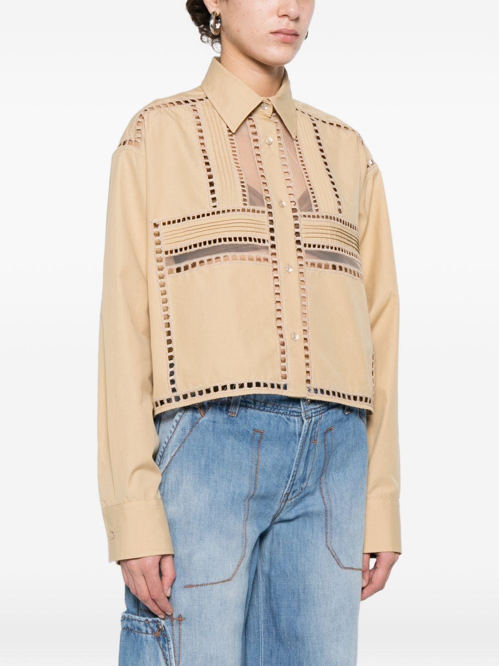 ERMANNO SCERVINO Camicia con cut-out in cotone beige con tasche flap 