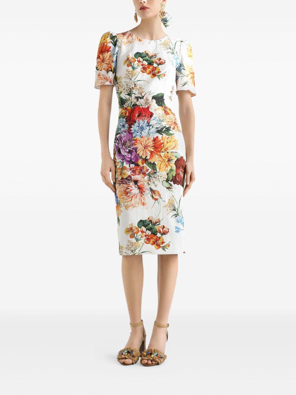 DOLCE e GABBANA Abito midi in cretonne stampa bouquet 