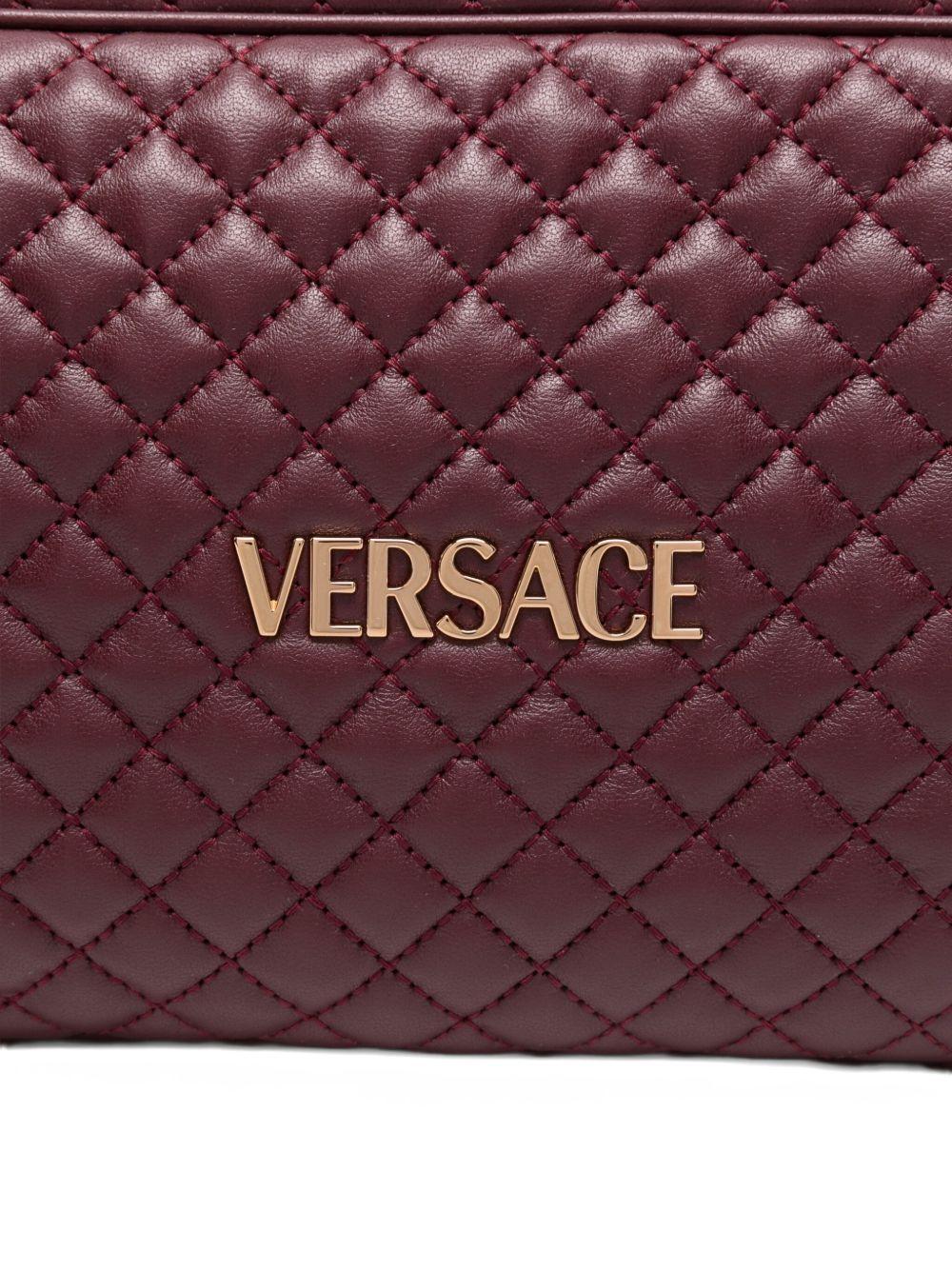 VERSACE Borsa a tracolla bowling in pelle trapuntata bordeaux 