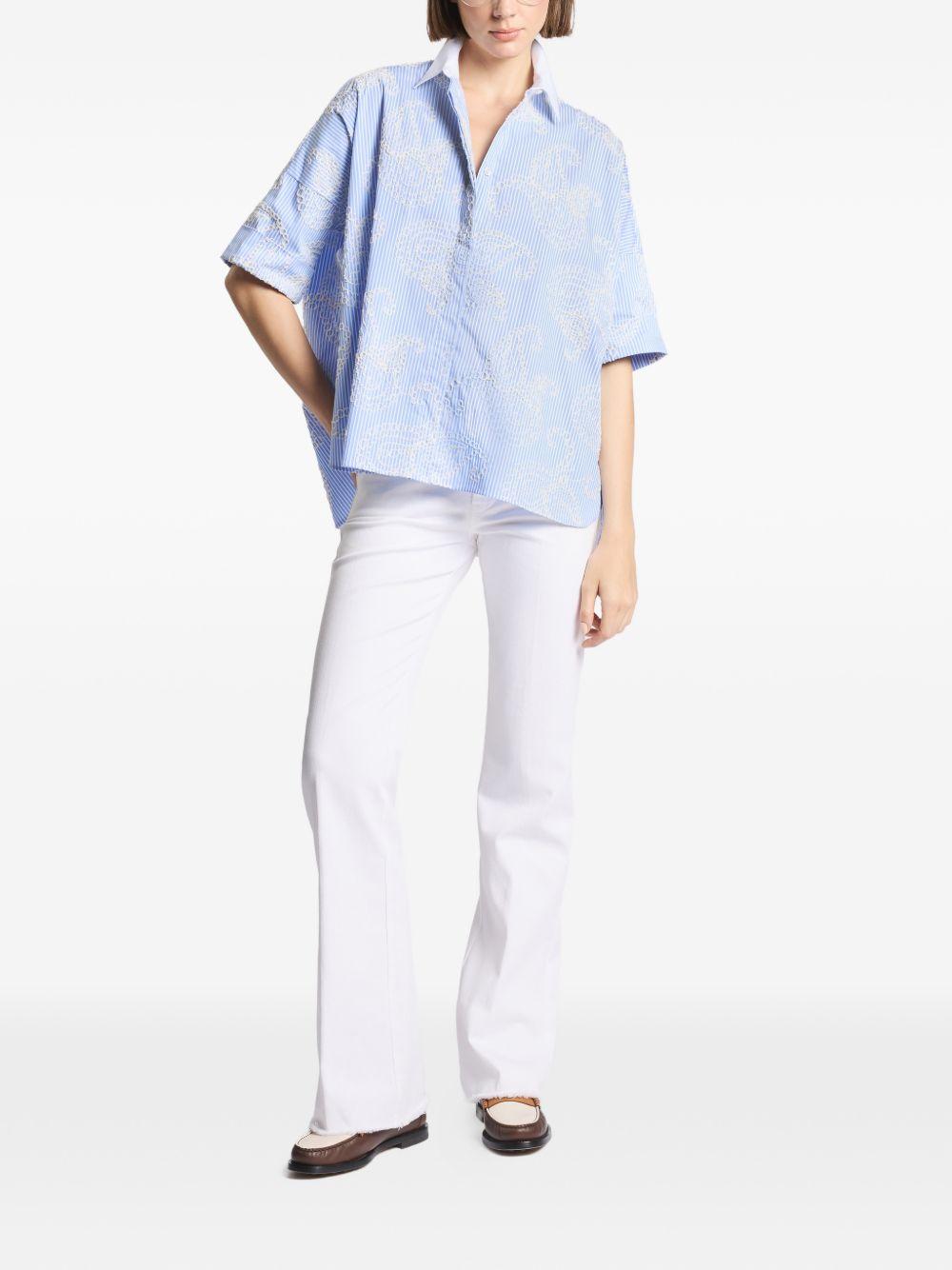 FAY Camicia in cotone a righe azzurre con ricami 
