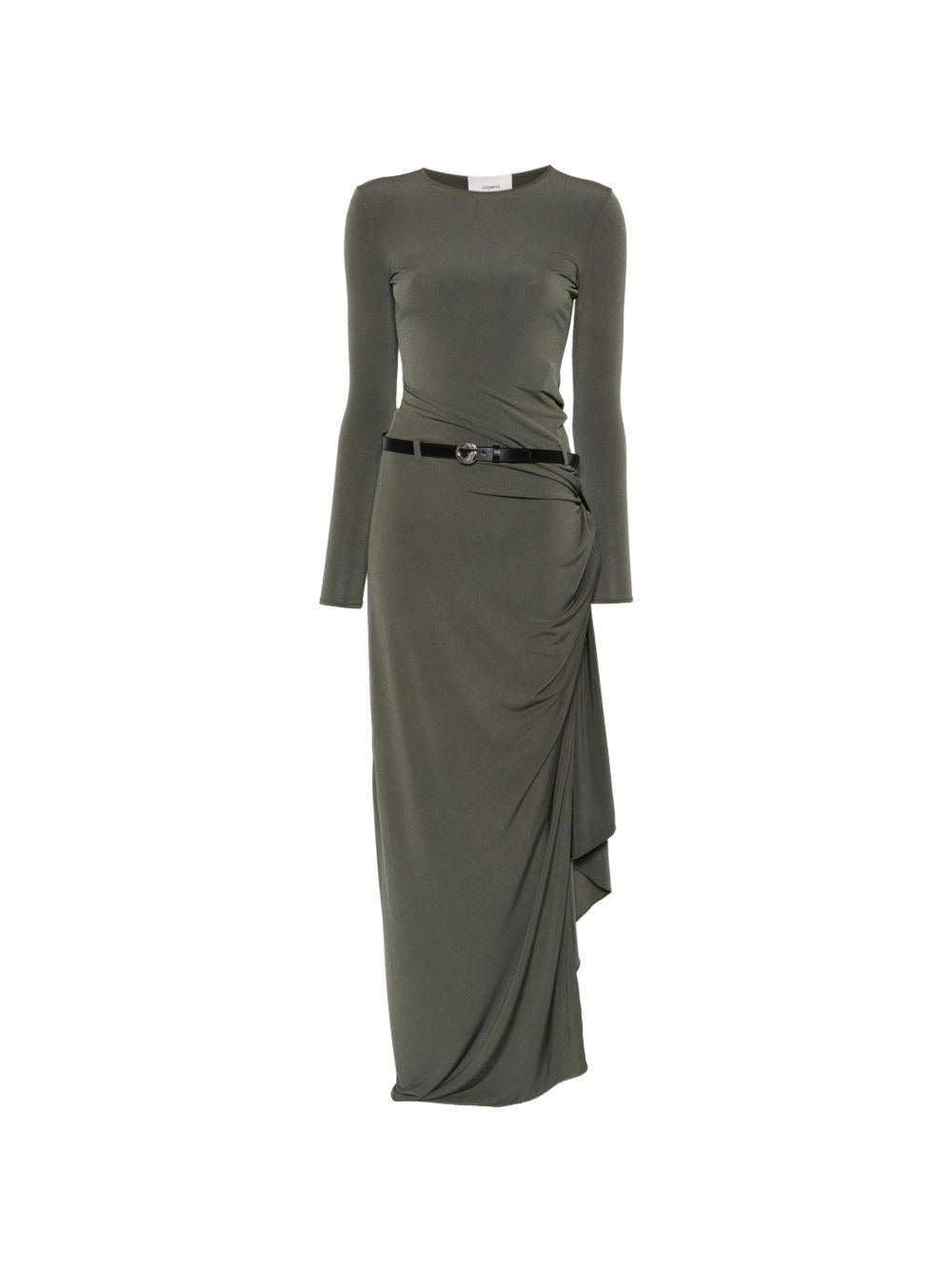 COPERNI Abito lungo drappeggiato verde con cintura 