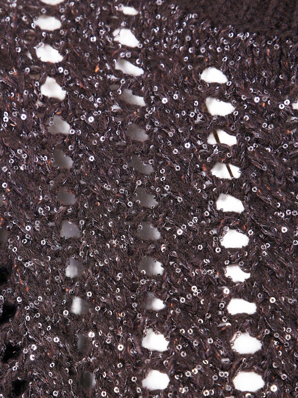 D EXTERIOR Maglia marrone scuro a maniche corte con paillettes 