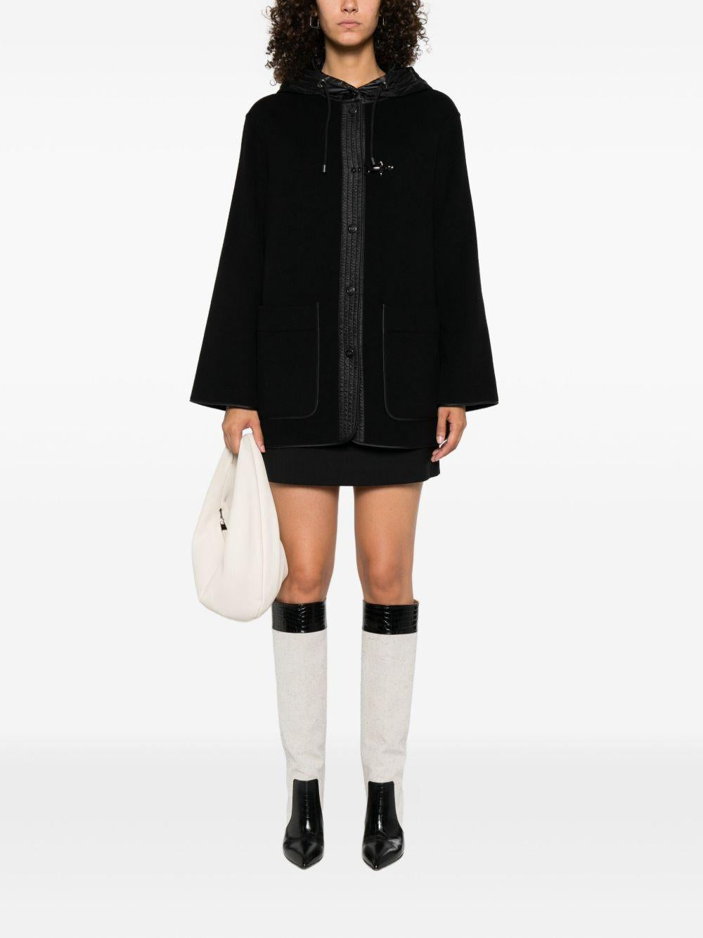 FAY Caban bimateriale in lana e cashmere nero 