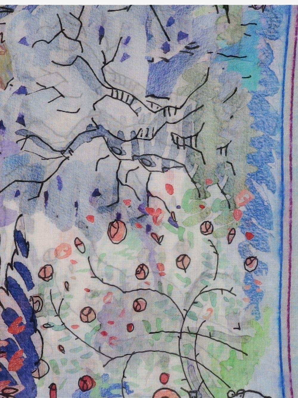 FALIERO SARTI Foulard blu con stampa e disegno grafico 