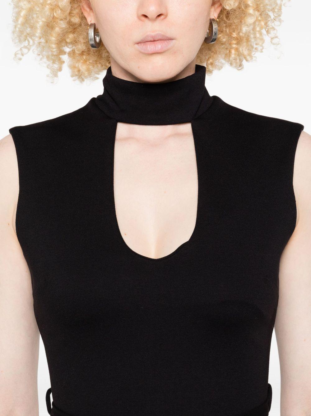 LIUJO Abito midi nero con cintura e spacco 