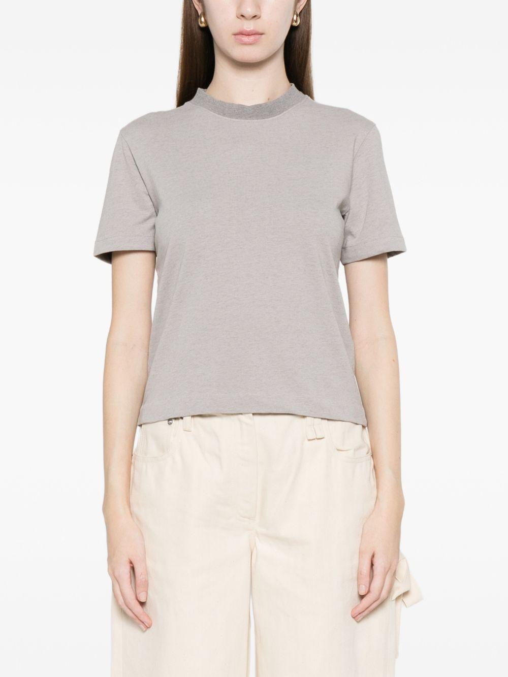 JACQUEMUS T-shirt grigia con scollo rotondo e ricamo logo 