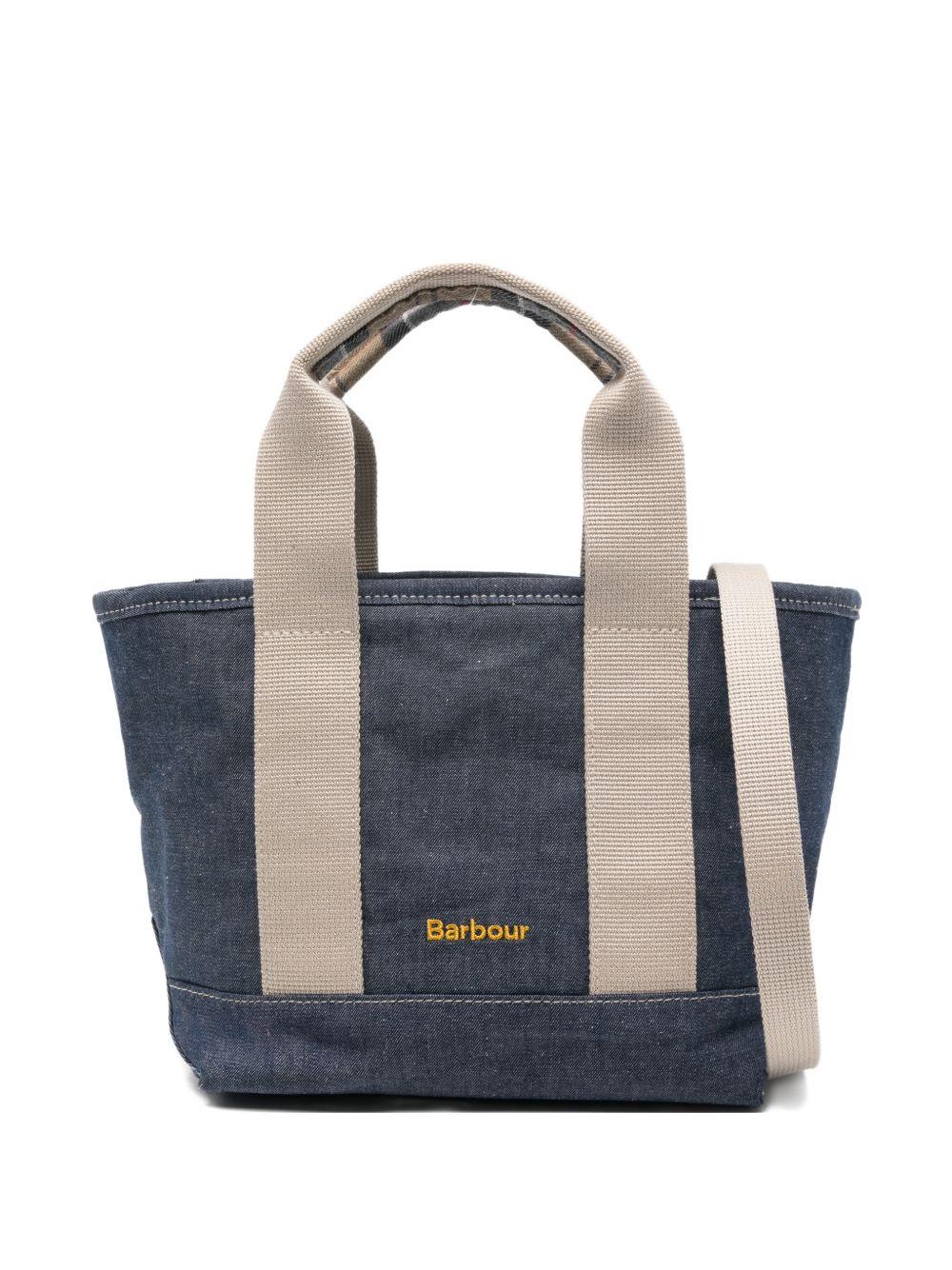 BARBOUR Borsa a mano in blu denim con logo 