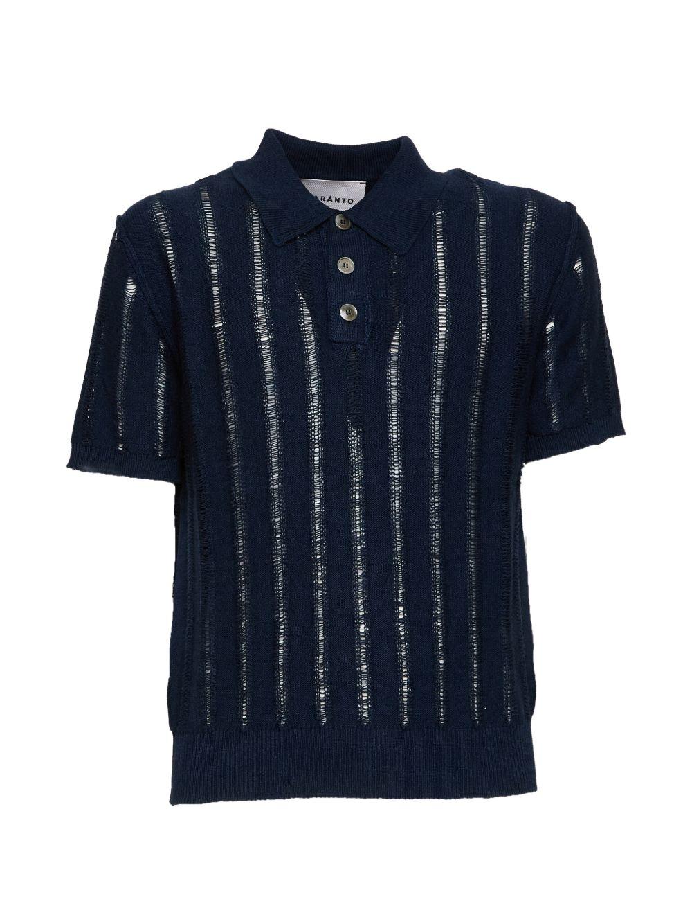 AMARANTO Polo blu navy in maglia con dettagli semitrasparenti 
