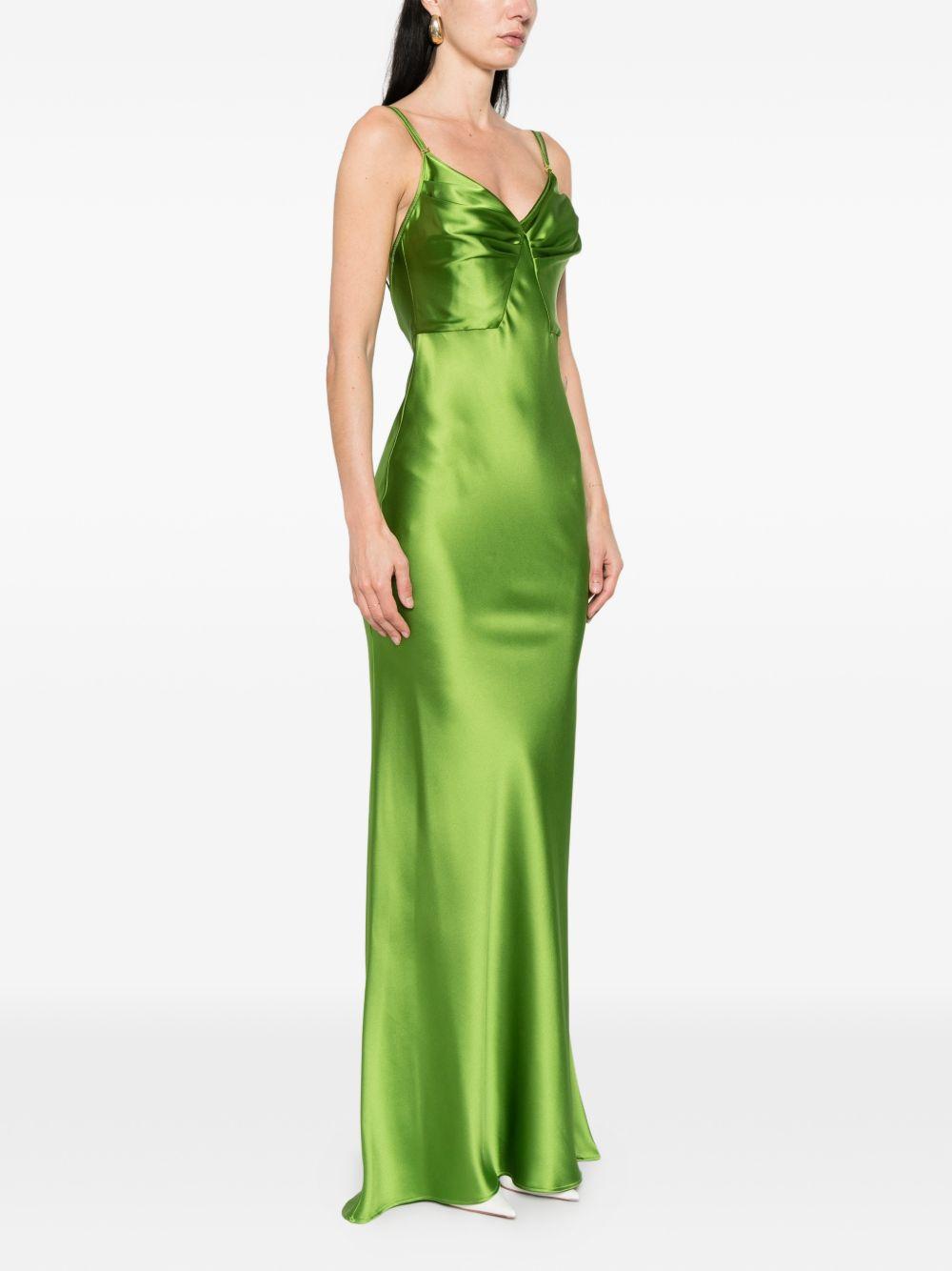 ELISABETTA FRANCHI Abito lungo verde satinato 