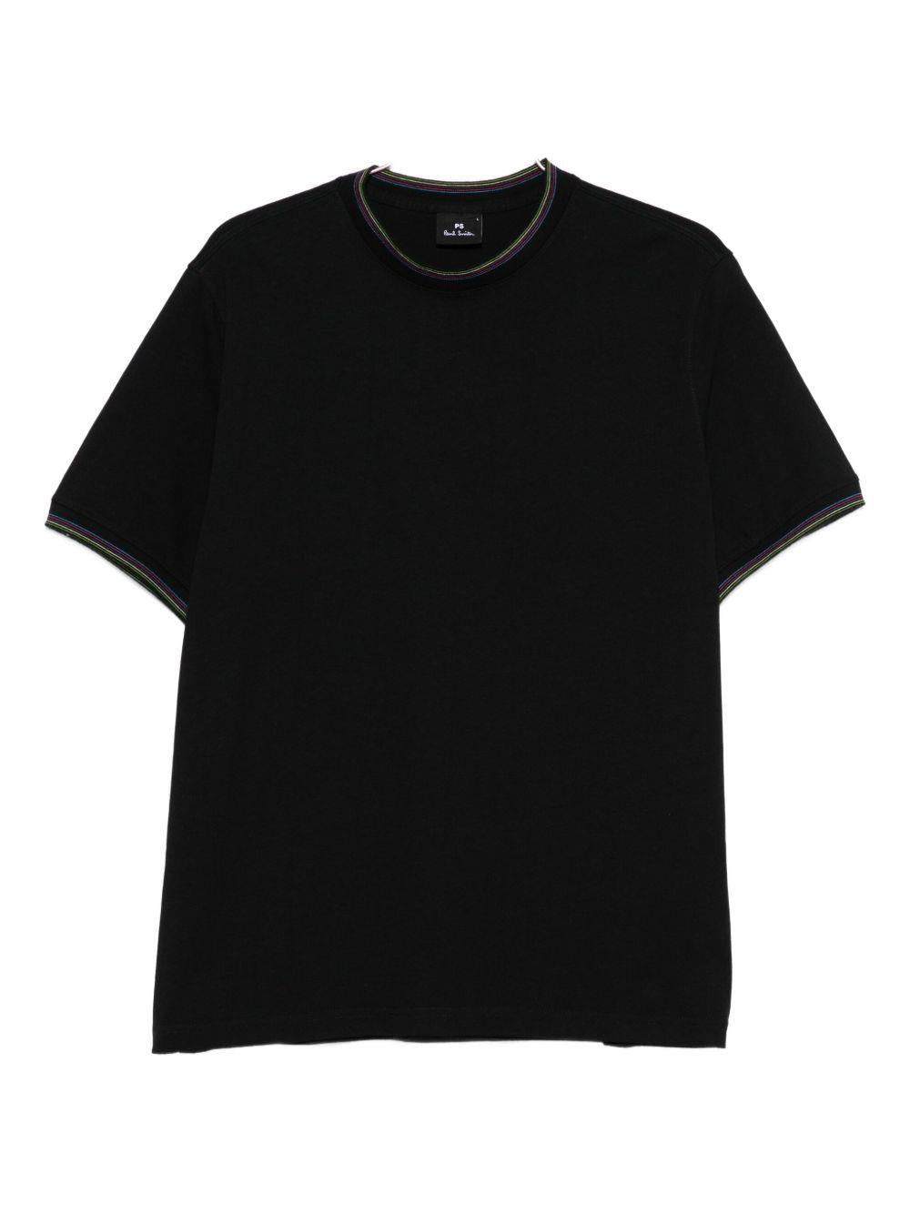 PS PAUL SMITH T-shirt nera con girocollo a righe 