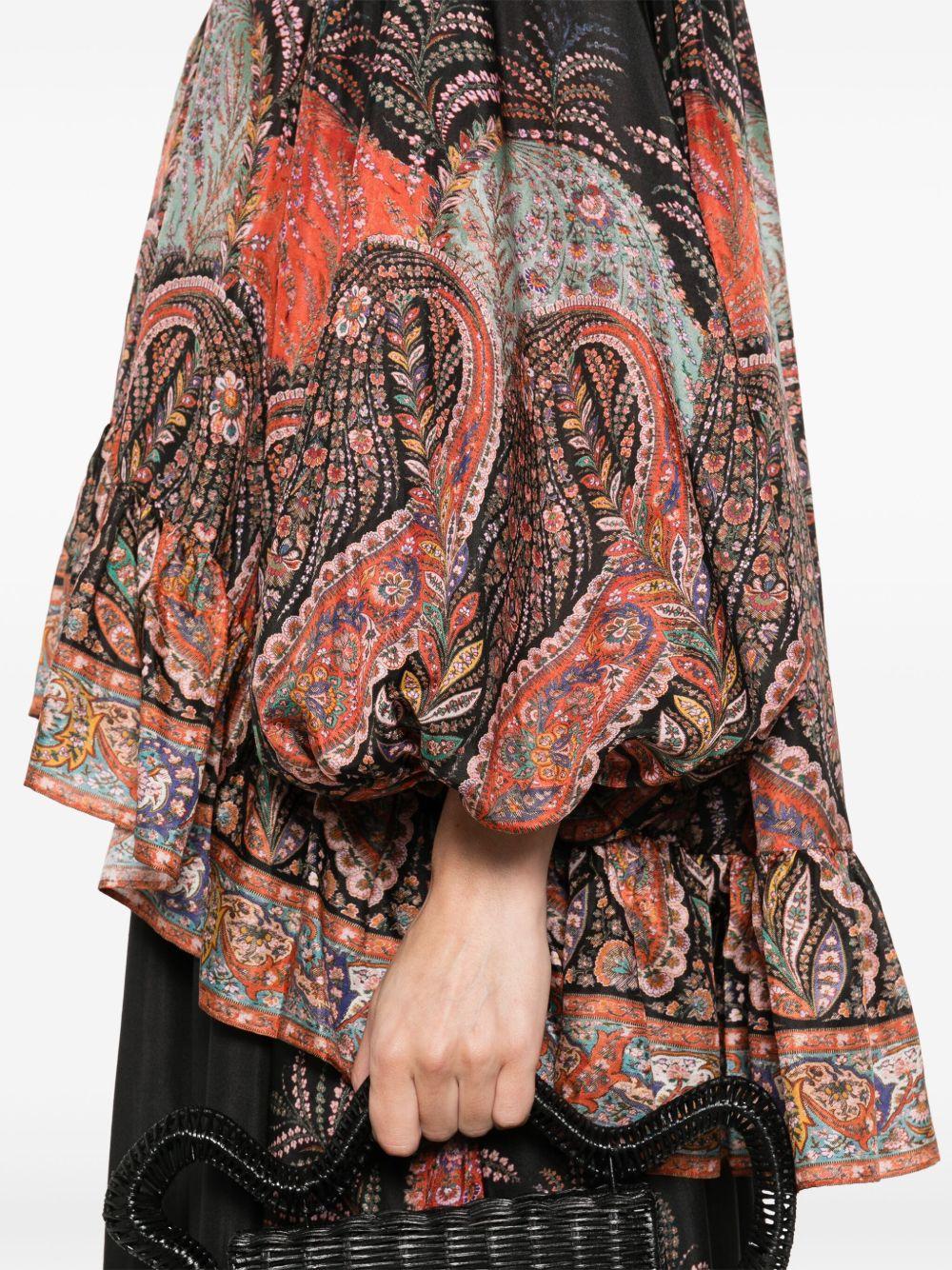 ZIMMERMANN Blusa in seta 'Rhiannon Ruffle Billow' in nero paisley 