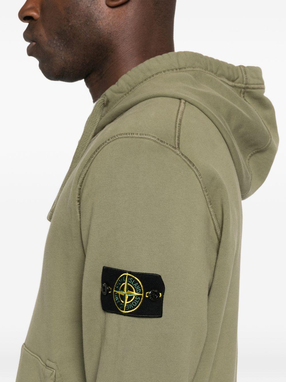 STONE ISLAND Felpa in cotone verde con cappuccio 