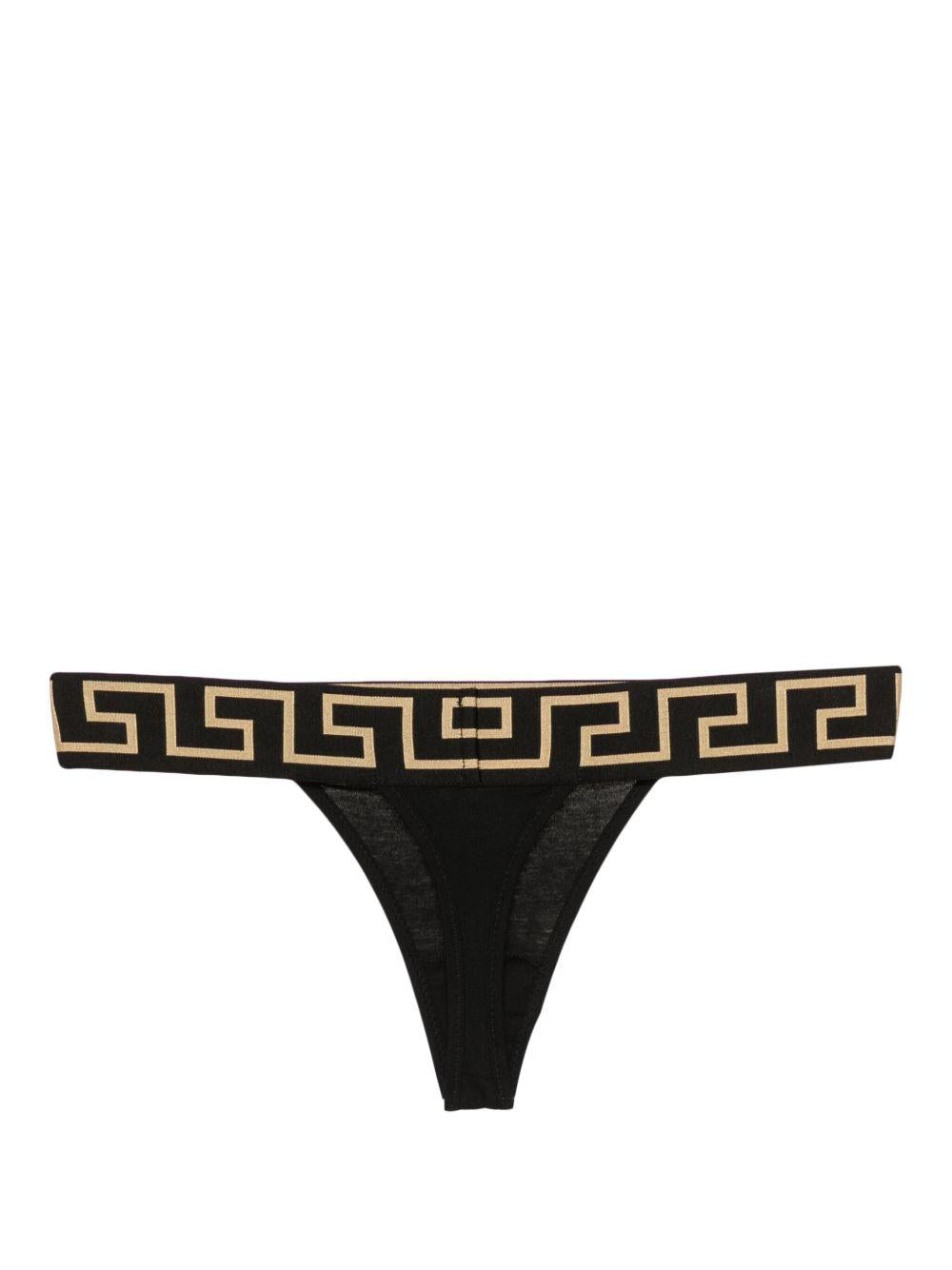 VERSACE Slip in cotone nero con stampa Barocca 