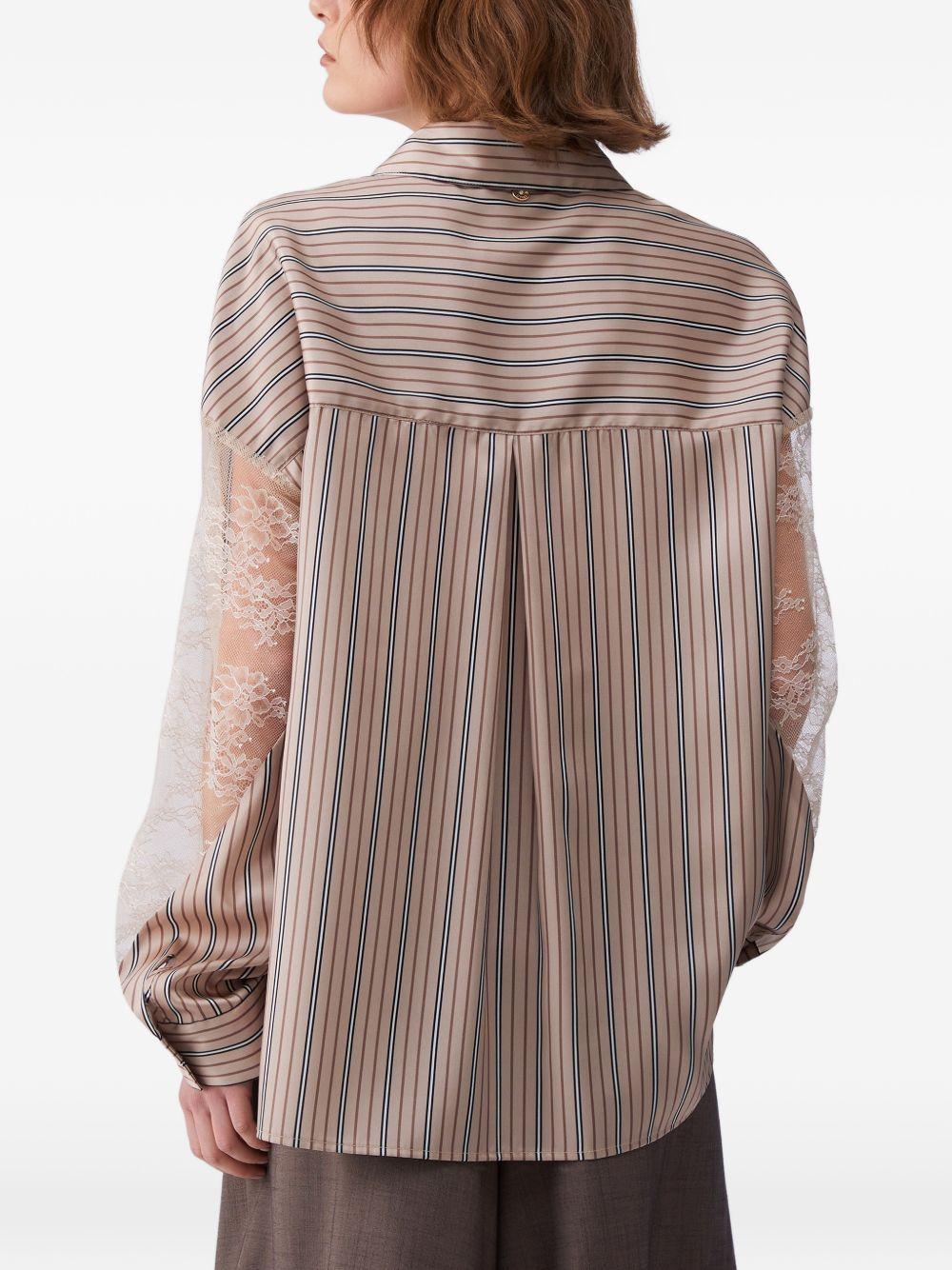 LIUJO Camicia a righe con maniche in pizzo trasparente 
