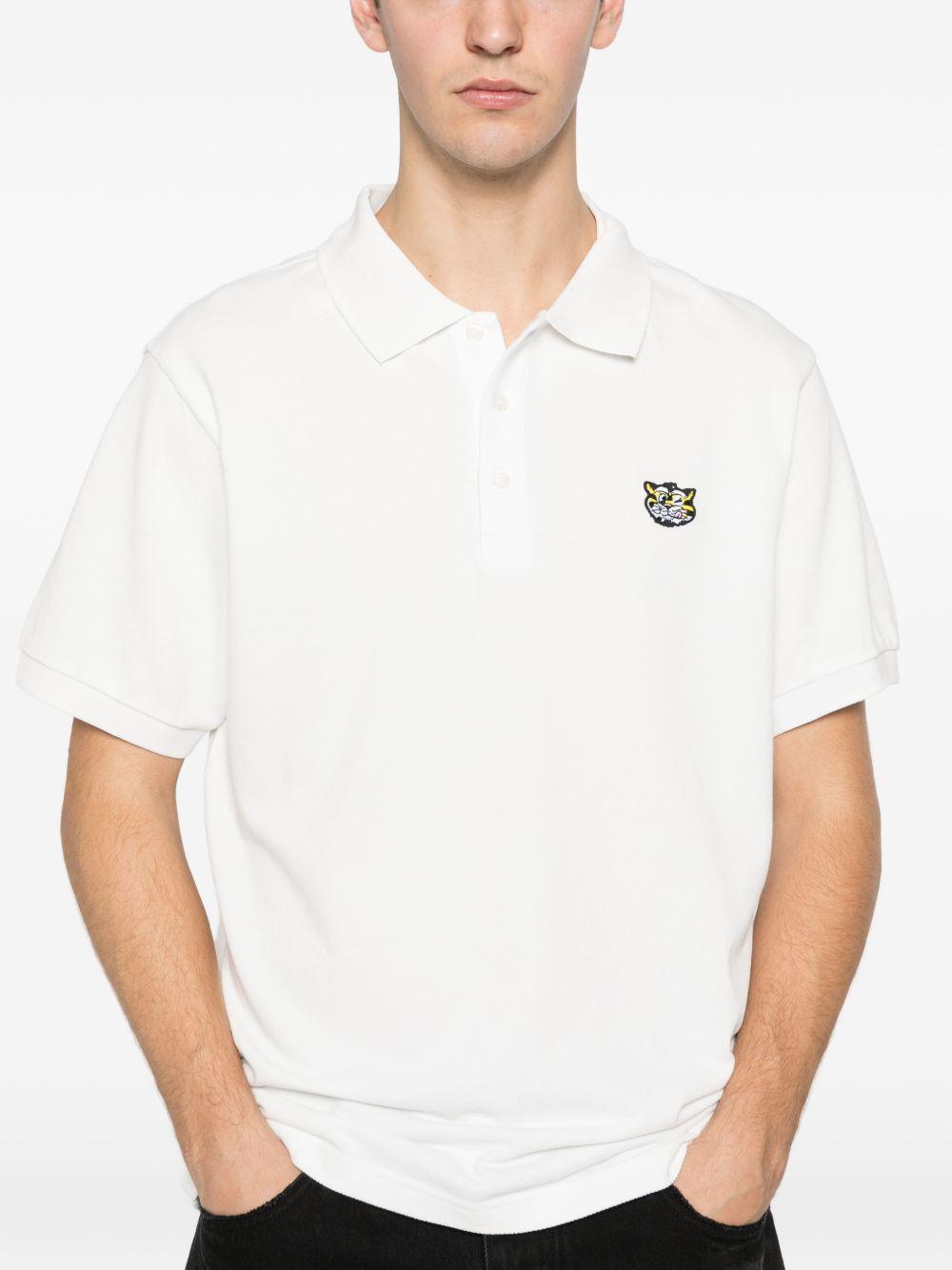 KENZO Polo in cotone bianco con patch tigre 