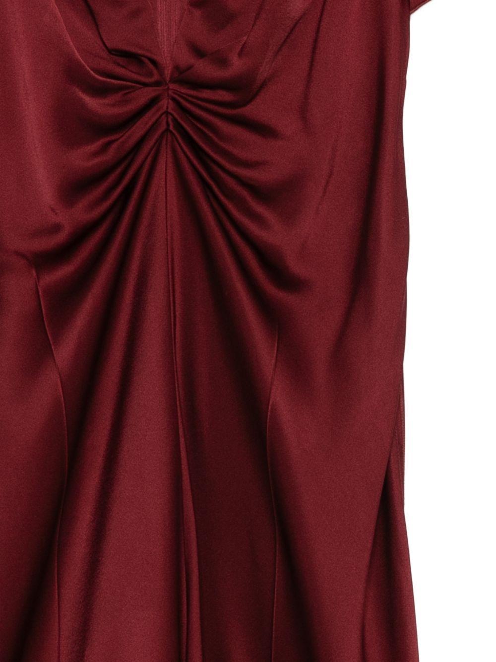 VICTORIA BECKHAM Abito midi bordeaux con scollo a V e arricciatura frontale 