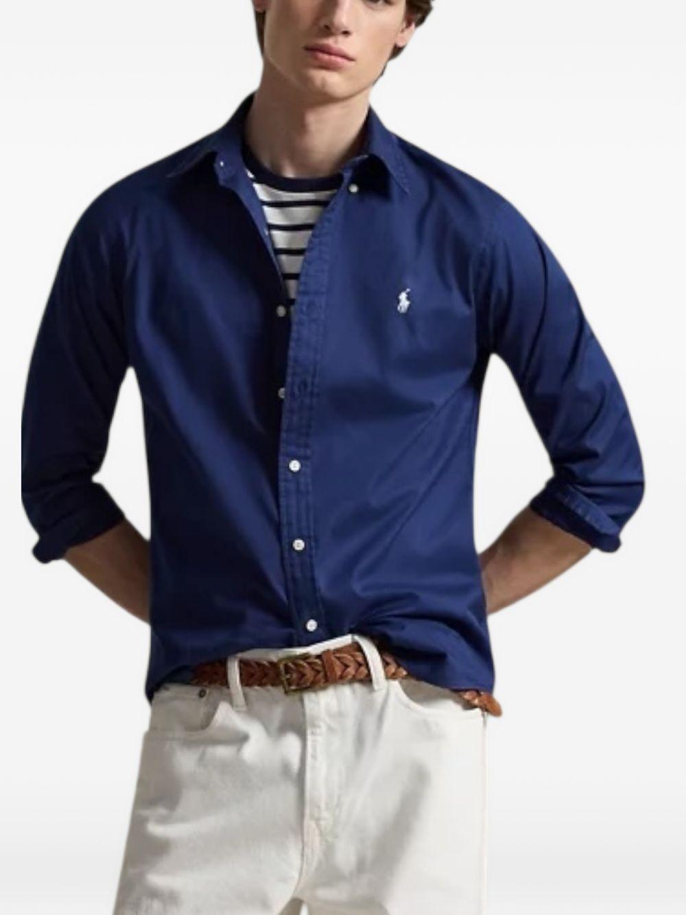 POLO RALPH LAUREN Camicia blu con logo ricamato sul petto 