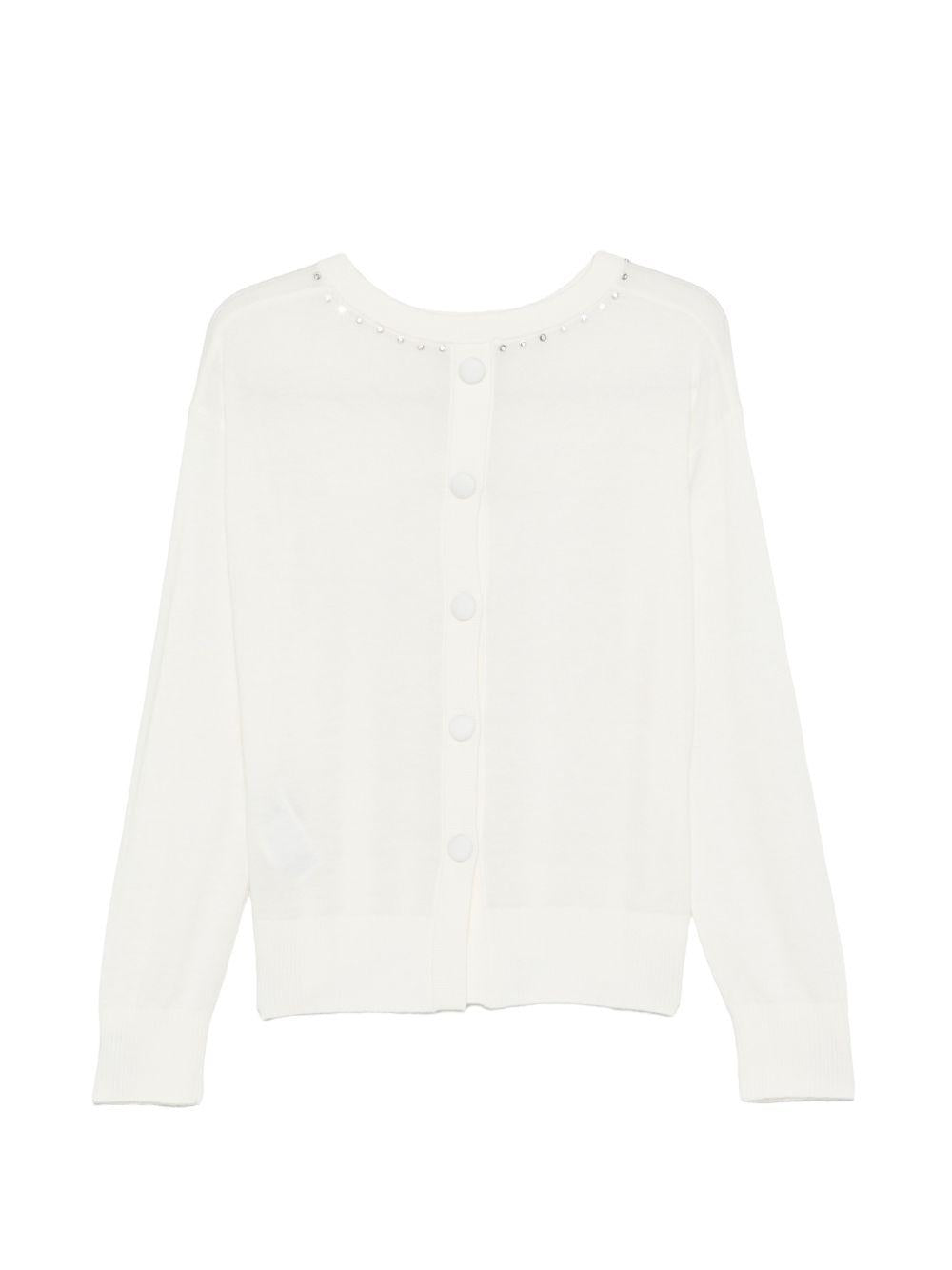 LIUJO Cardigan bianco impreziosito da borchie girocollo 