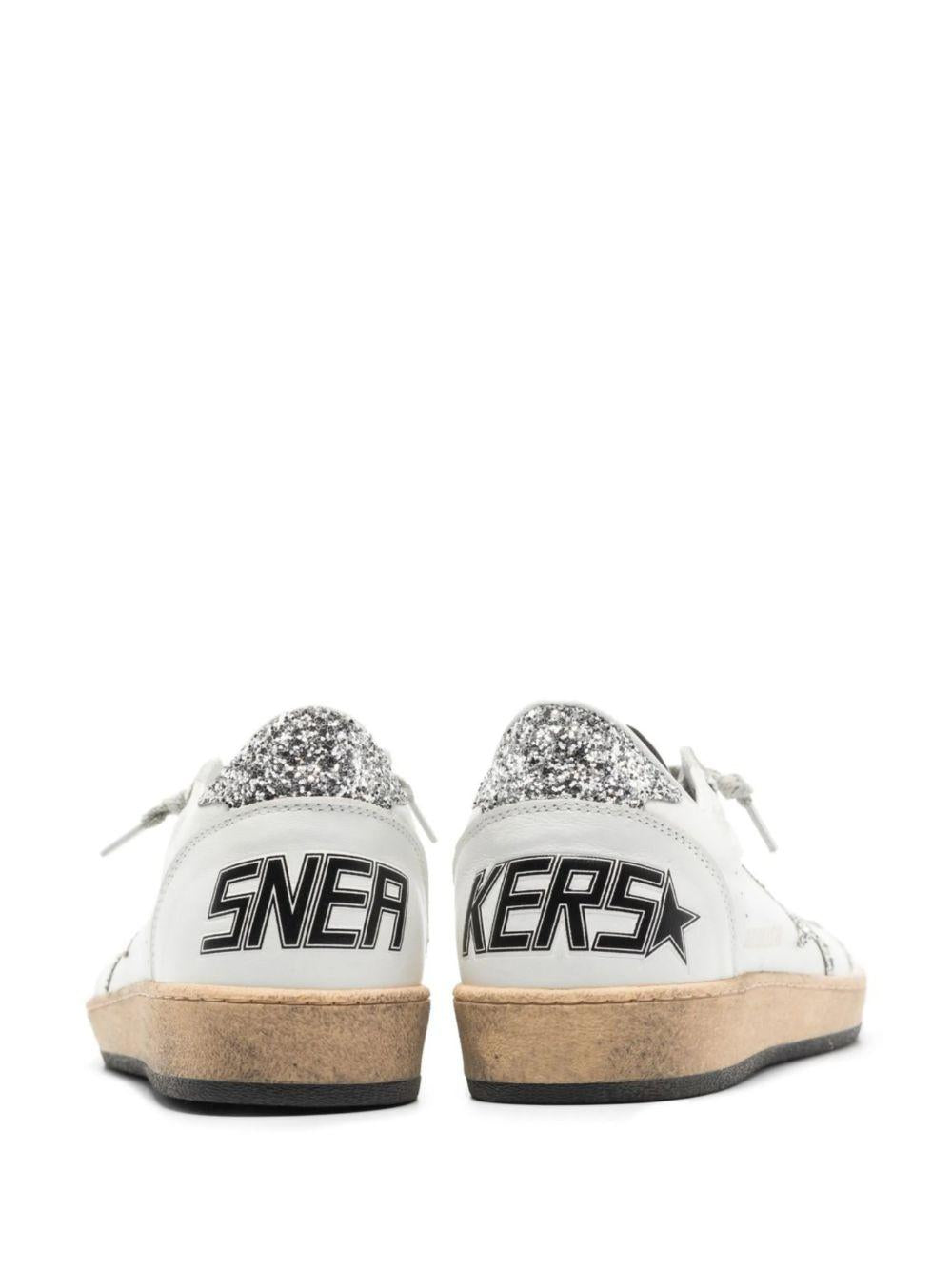 GOLDEN GOOSE Sneakers Ball Star in pelle bianca con dettagli glitter argento 