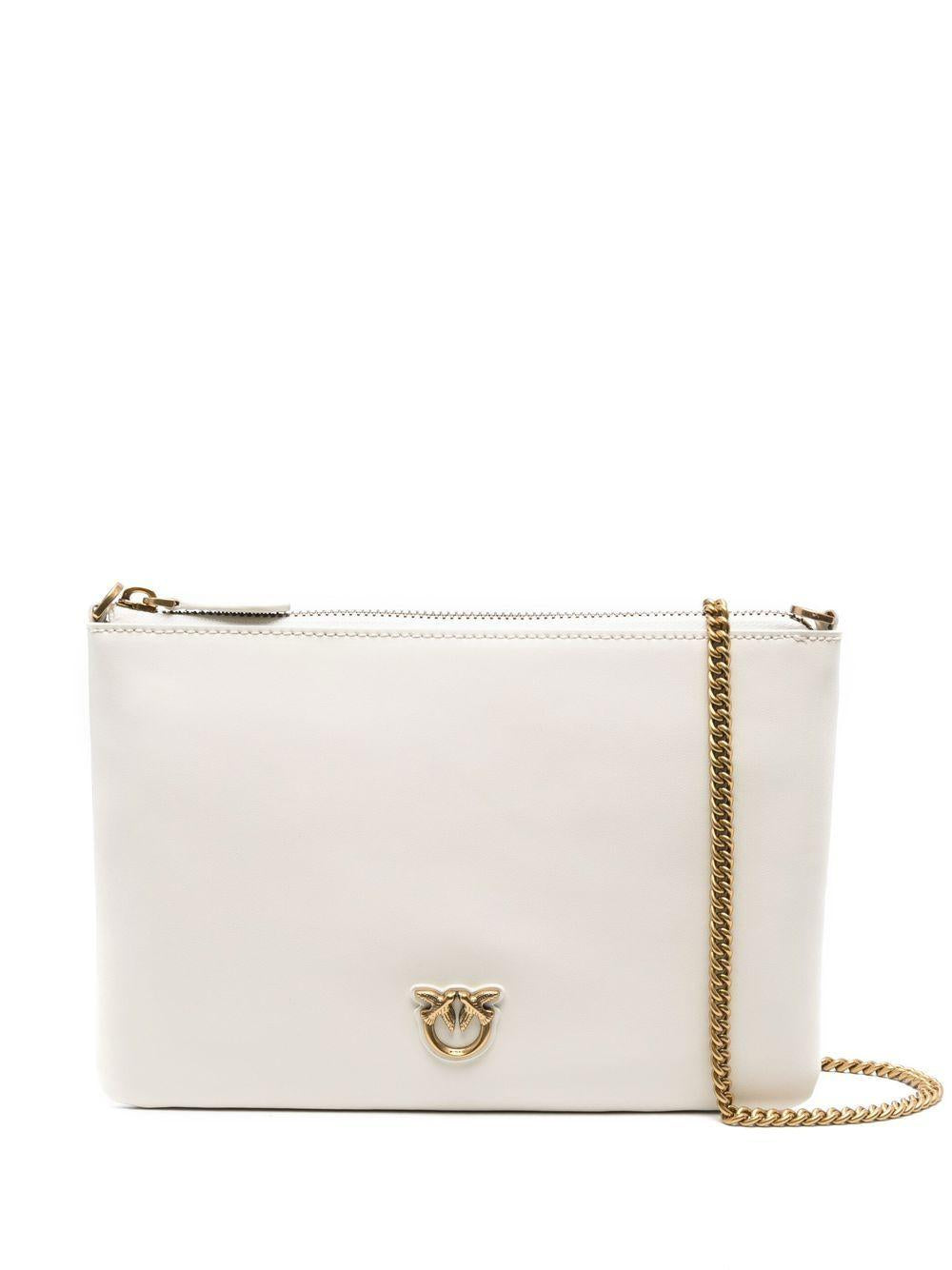 PINKO Borsa Flat Classic avorio in pelle con dettagli oro 