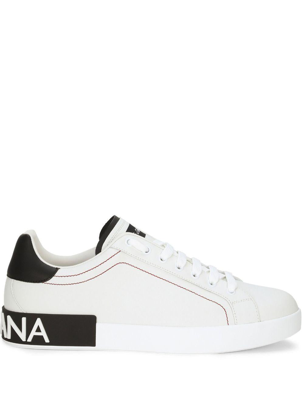 DOLCE e GABBANA Sneakers Portofino in pelle bianca con inserti neri 