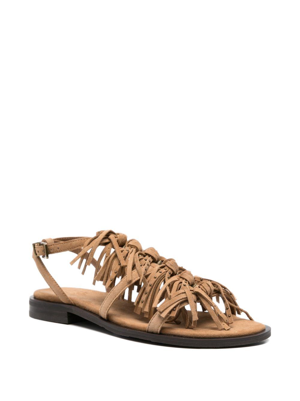 ASH Sandali bassi Panic in suede beige con frange 