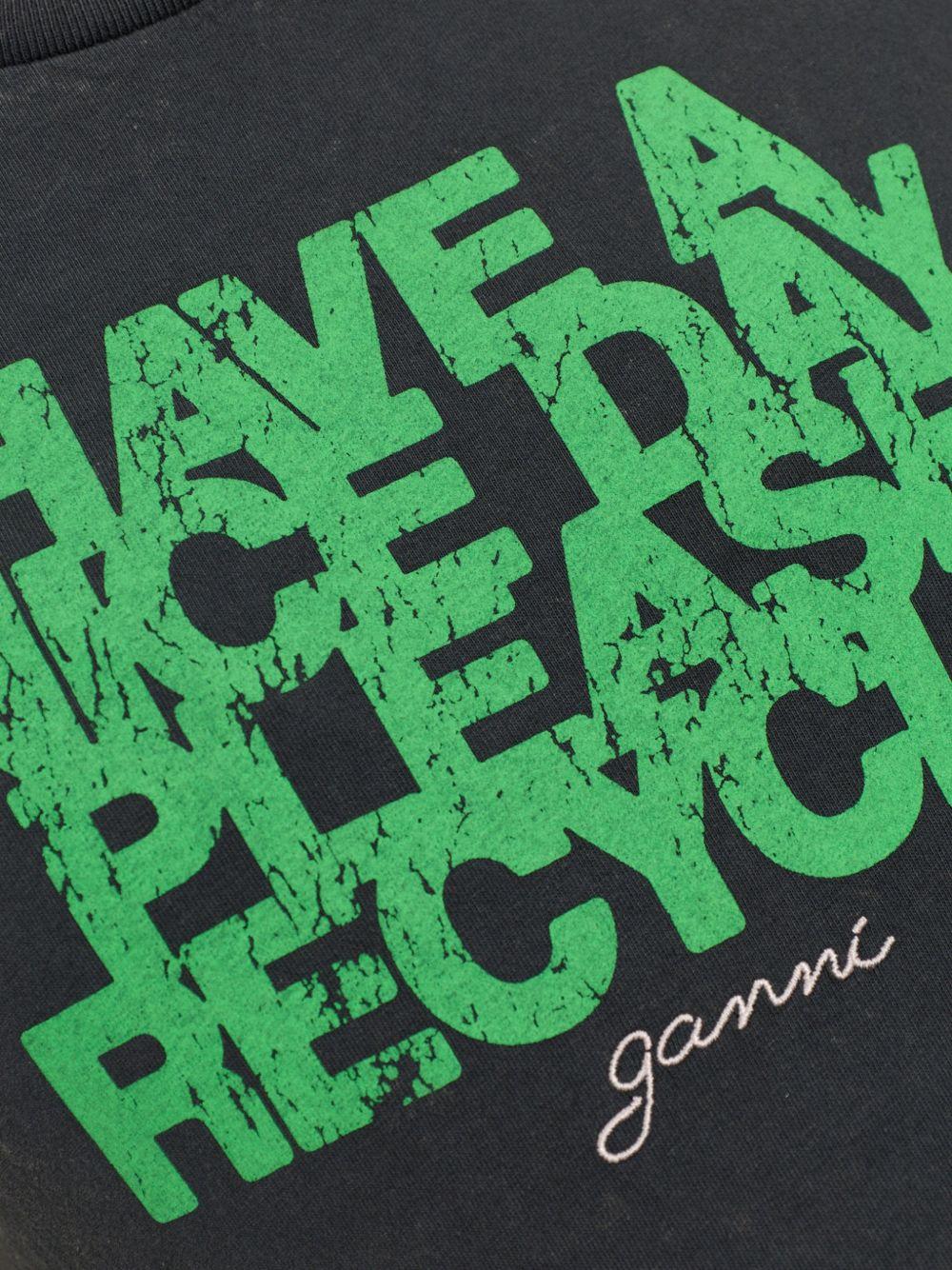 GANNI T-shirt in cotone nero con stampa grafica 