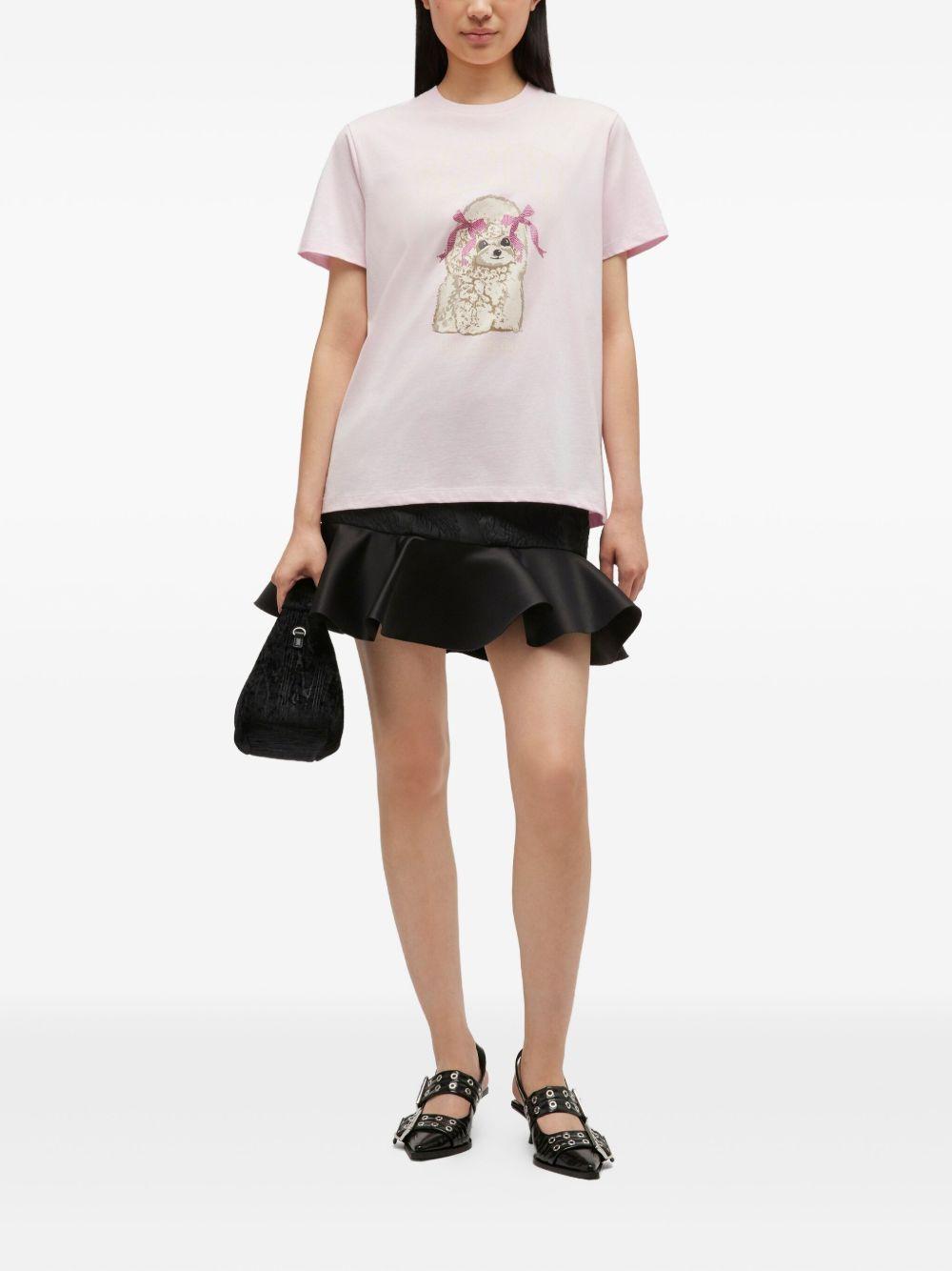 GANNI T-shirt rosa con stampa cane 