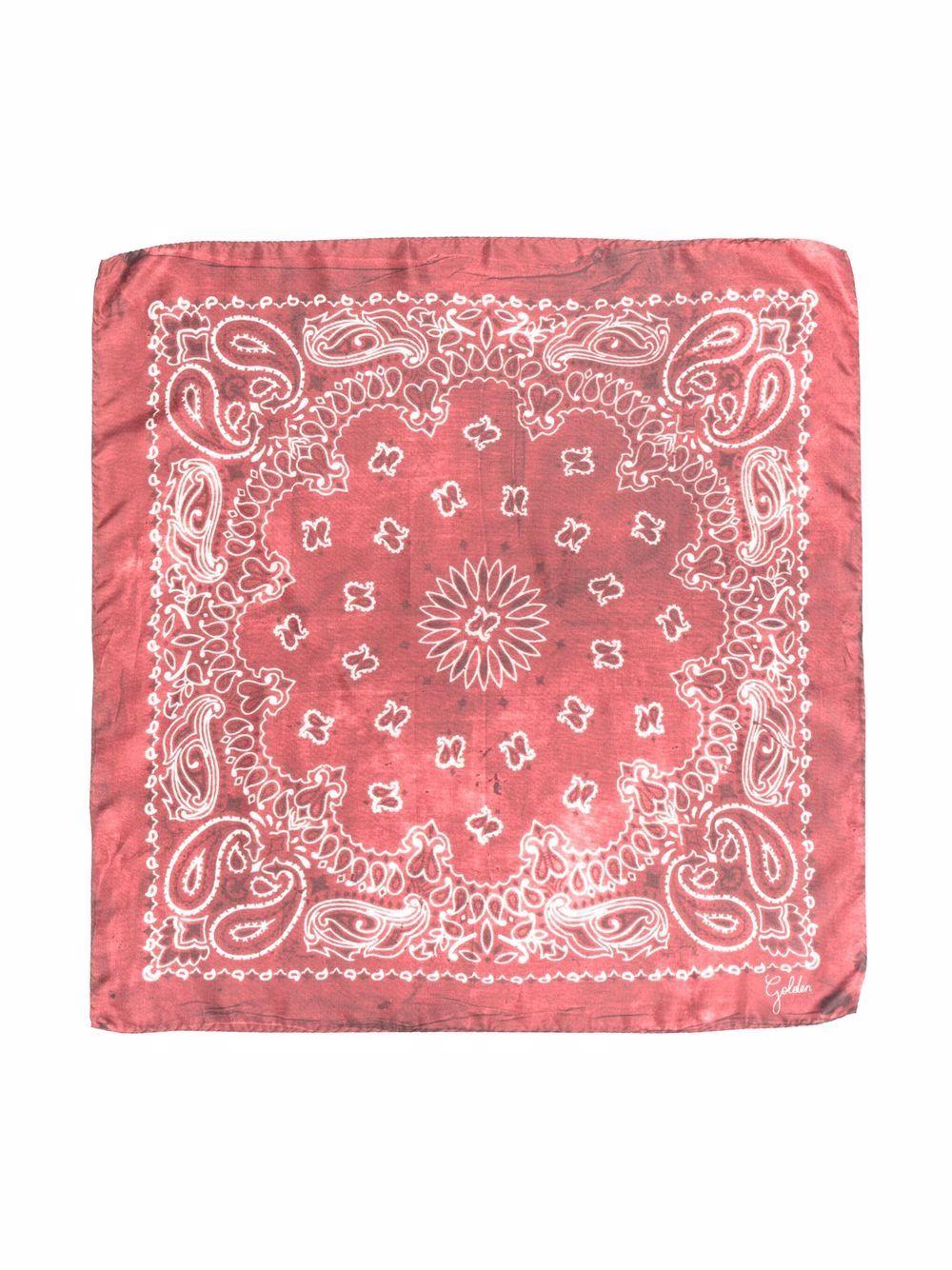 GOLDEN GOOSE Foulard in sera rossa con stampa paisley bianca 