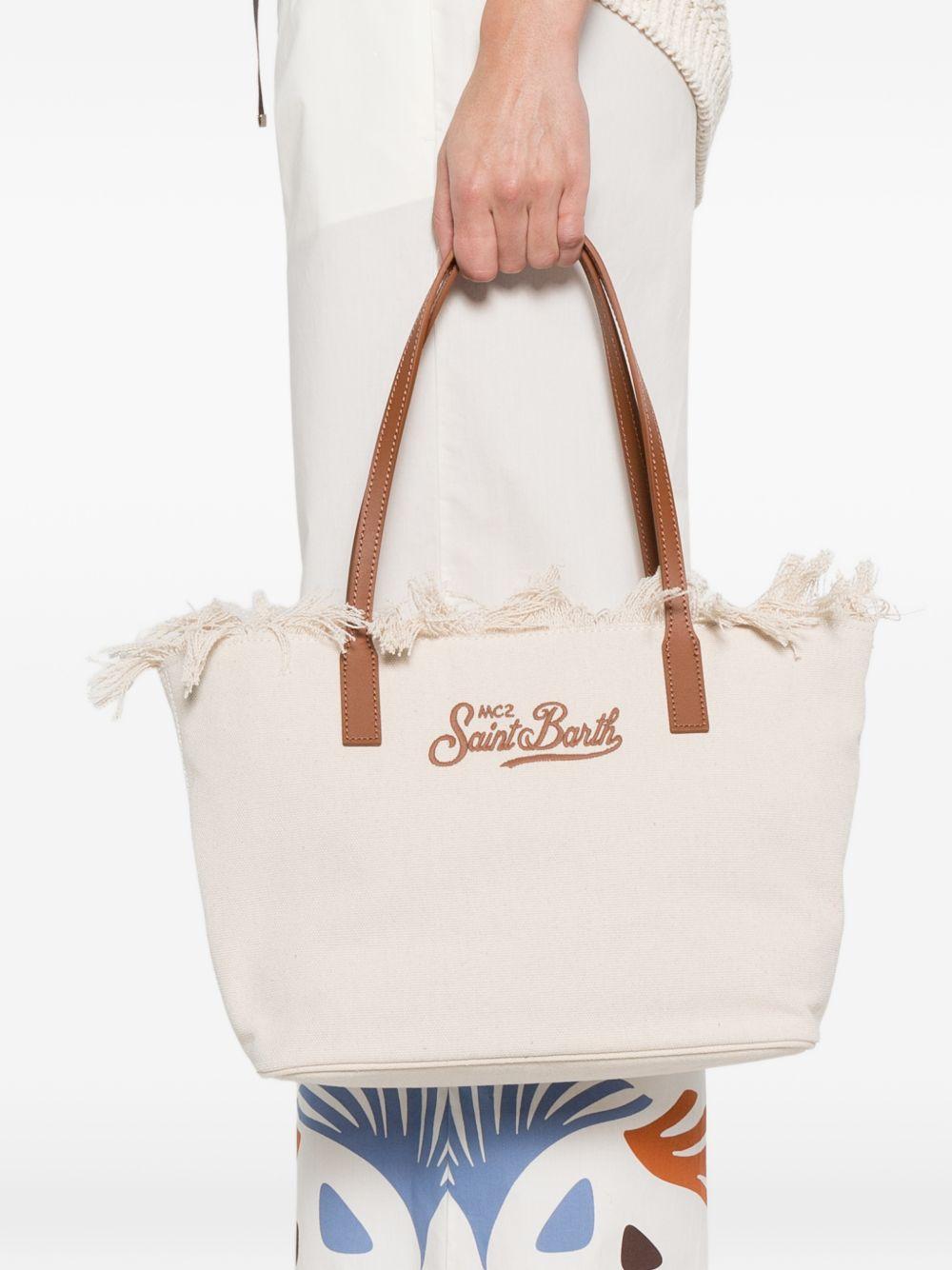 MC2 SAINT BARTH Borsa in cotone avorio City Bag Mid Fringe 