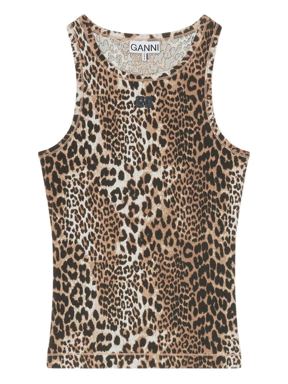 GANNI Top in cotone con stampa leopardata 