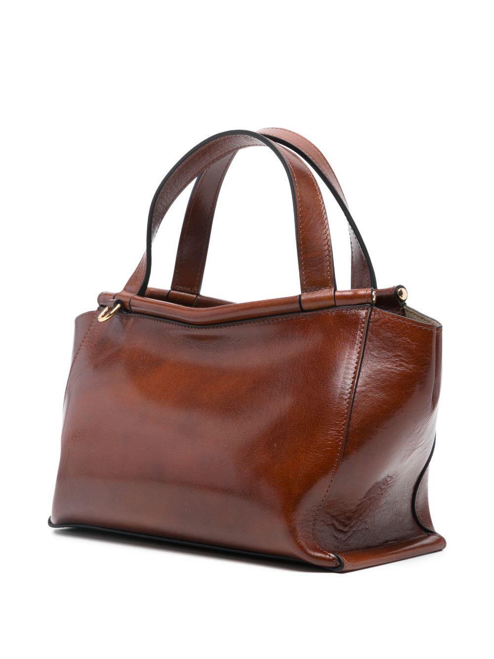WANDLER Tote bag in pelle marrone con manici superiori 