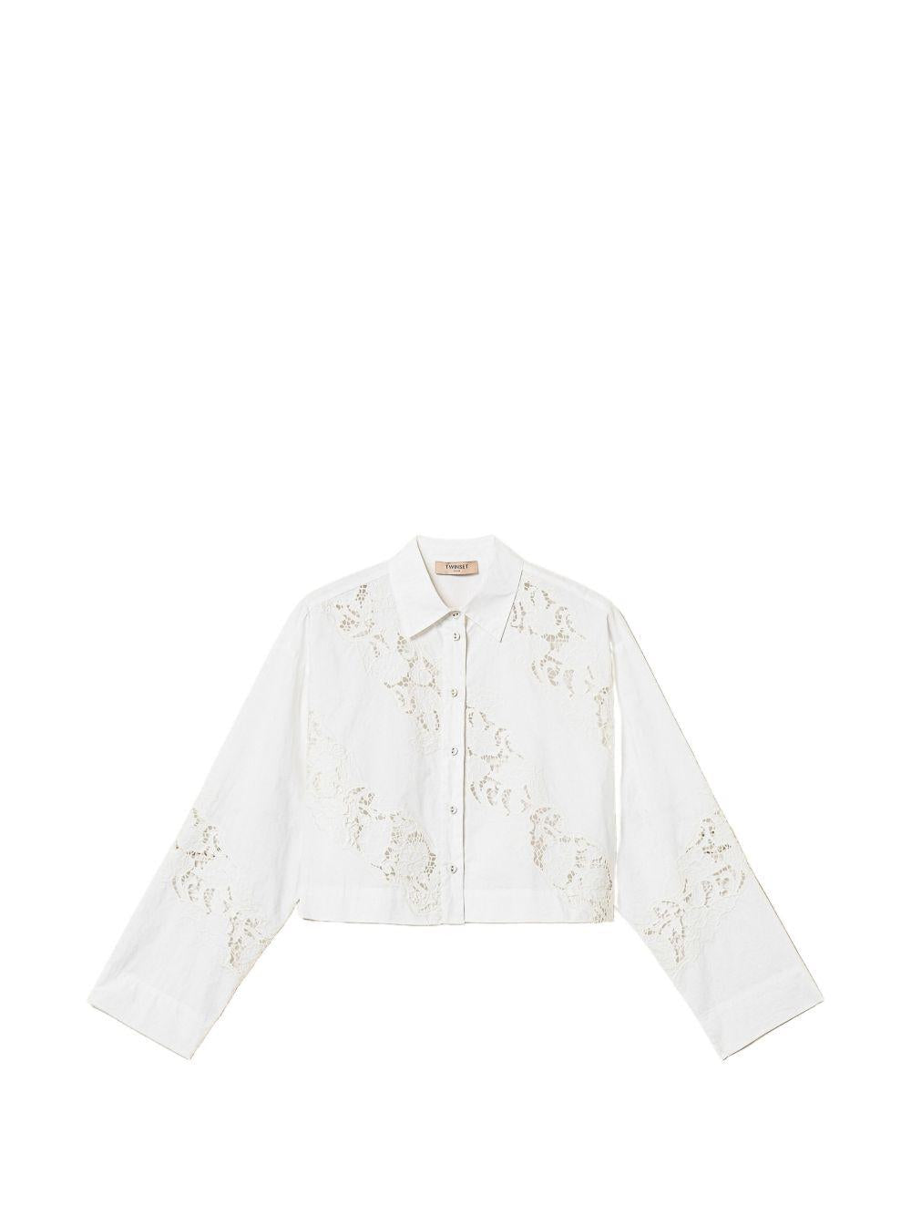 TWINSET Camicia in cotone bianco con ricami 
