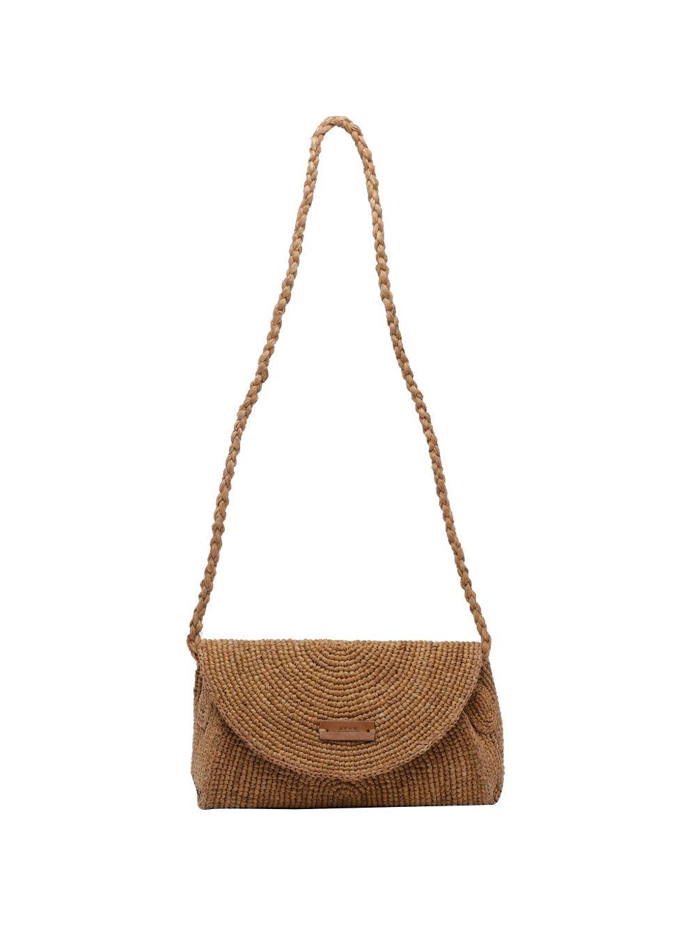 AFAR Borsa a tracolla Samira in rafia color cammello 