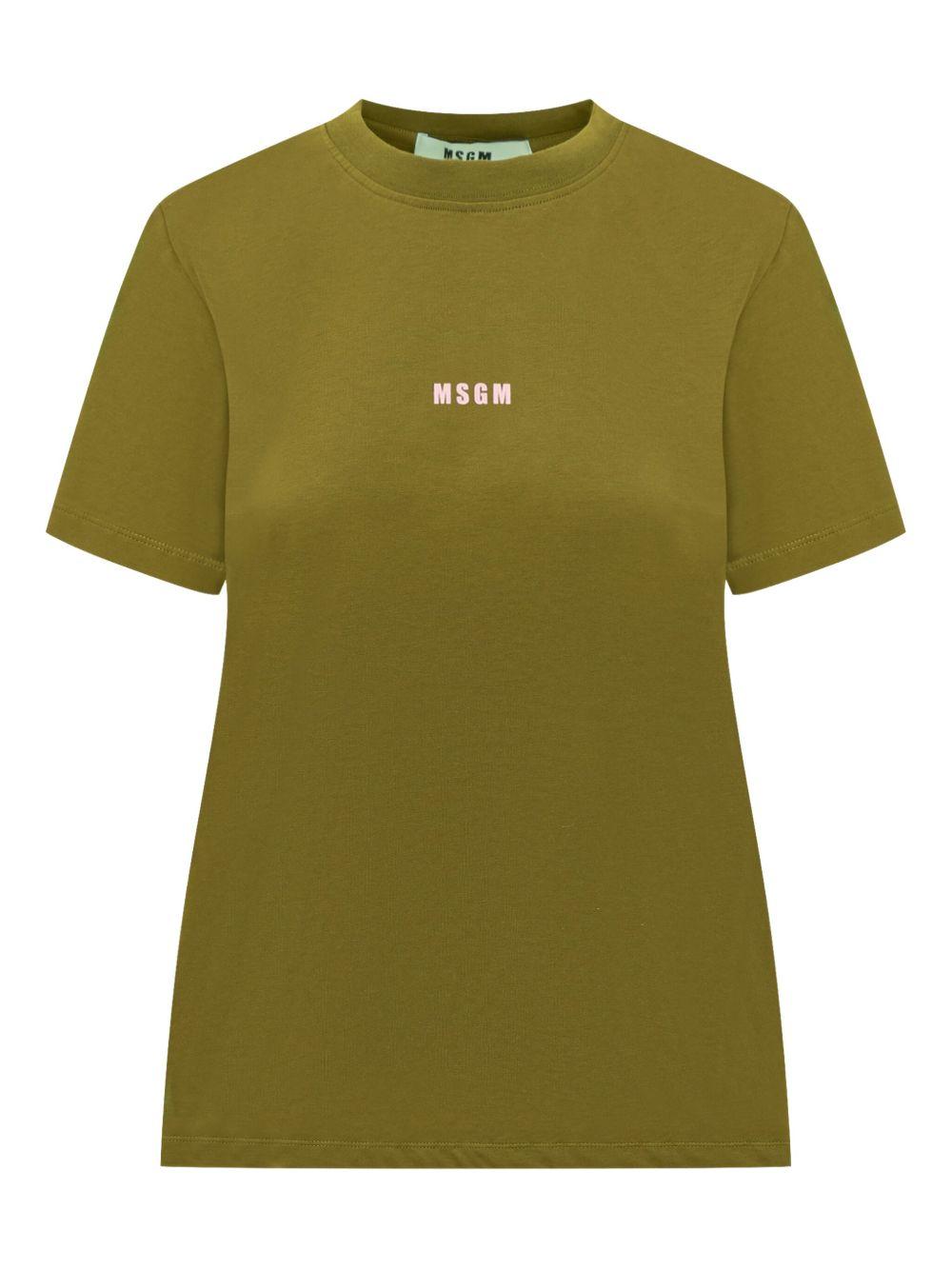 MSGM T-Shirt girocollo in cotone verde oliva con logo<BR/> 