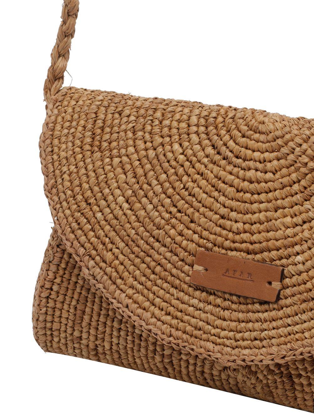 AFAR Borsa a tracolla Samira in rafia color cammello 
