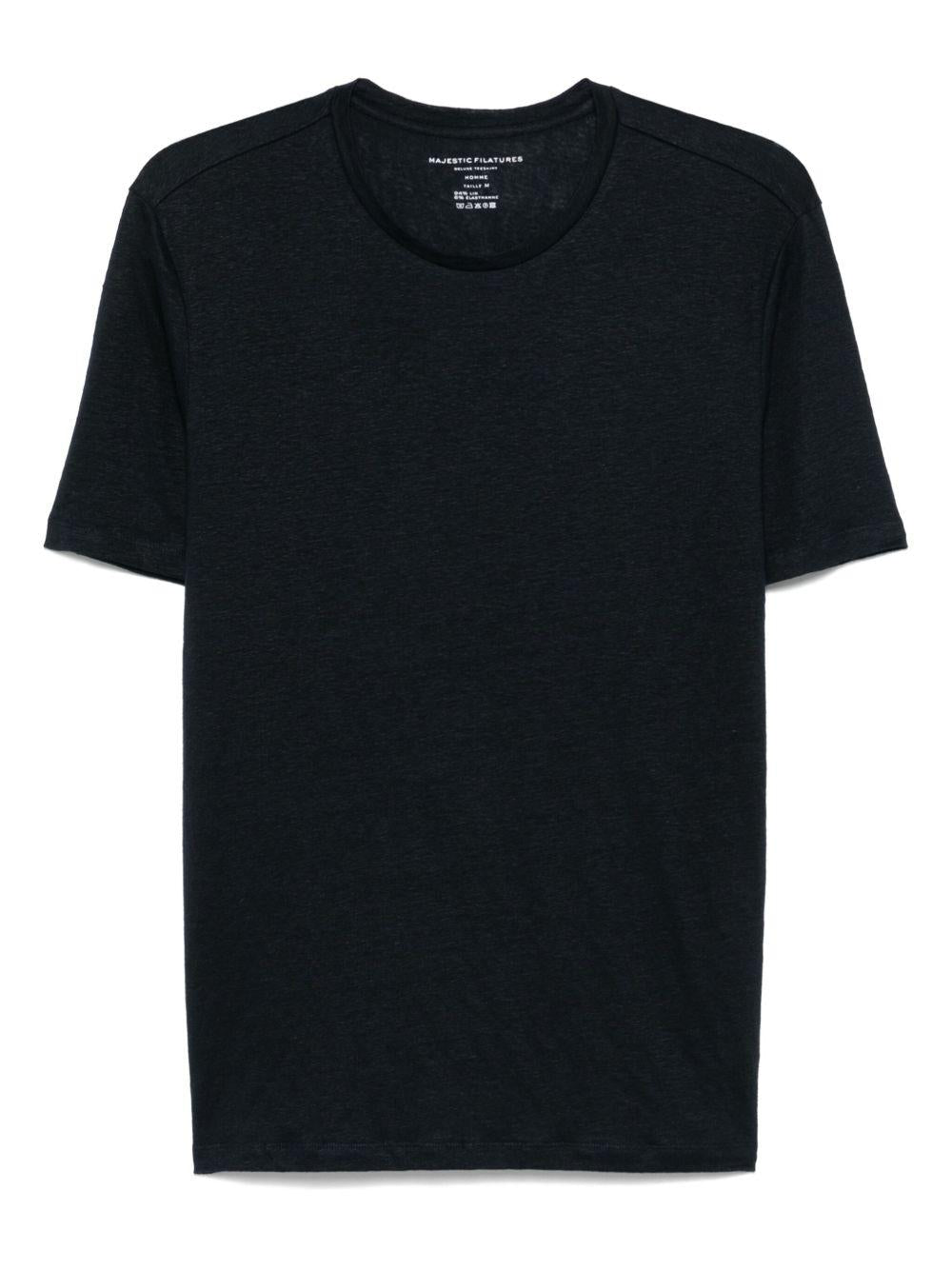 MAJESTIC FILATURES T-shirt girocollo in lino elasticizzato blu navy 